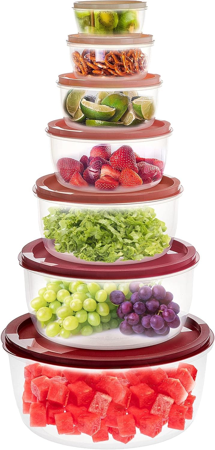 COOK WITH COLOR Round Food Storage Containers with Lids, Easy-Find Nesting Plastic Containers, 14 Piece Set (Pink Ombre)