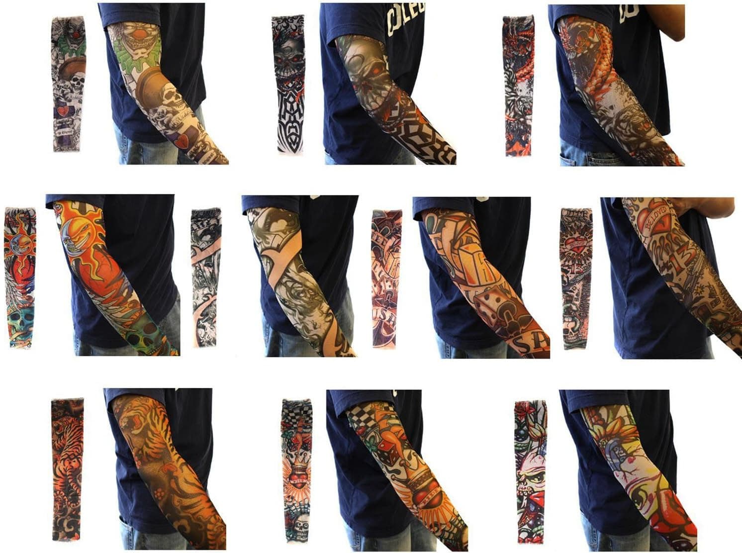 AshopZ Bundle 10 PCS Pack Fake Temporary Tattoo Sleeves Art Stockings, Colorful