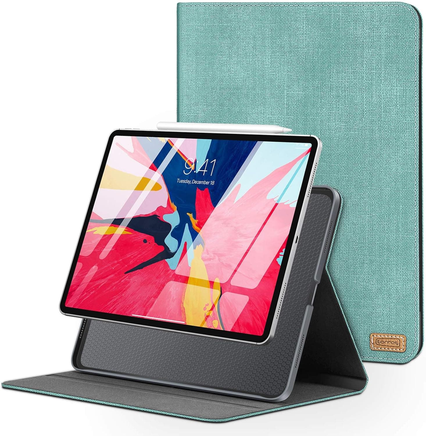 TORRAS iPad Pro 12.9 case, Slim fit Flip Folio Leather iPad Pro Case for iPad Pro 3rd Generation [Auto Sleep/Wake] [iPad Pencil Charging], Mint