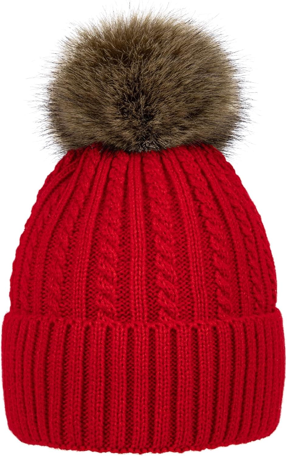 Simplicity Womens Beanie Hat Winter Hat Warm Fleece Lined Cable Knit Skull Ski Pom Pom Beanie for Cold Weather