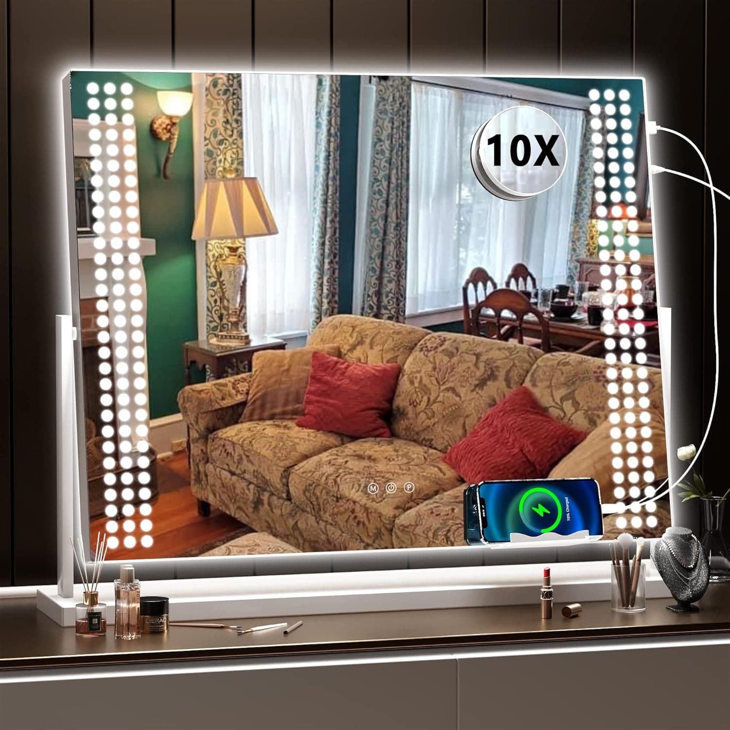 Hasipu Vanity Mirror with Lights, LED Makeup Mirror, 22" x 18" Mirror with Lights, Lighted Makeup Mirror, Light up Mirror with Smart Touch 3 Colors Dimmable 360° Rotation White