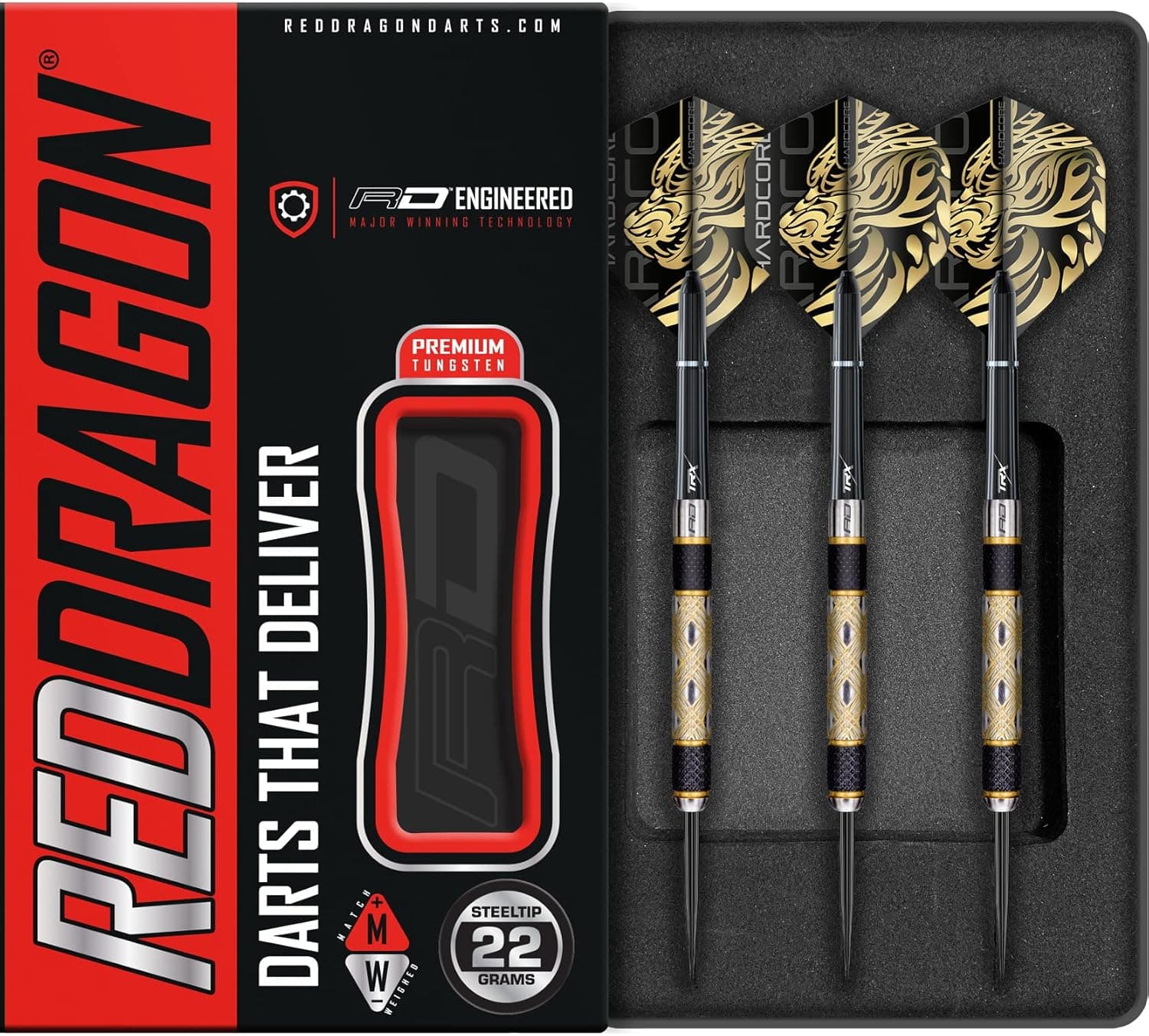 Red Dragon Golden Eye 22g, 24g, 26g, 28g, 30g, 32g Tungsten Darts with Flights and Stems