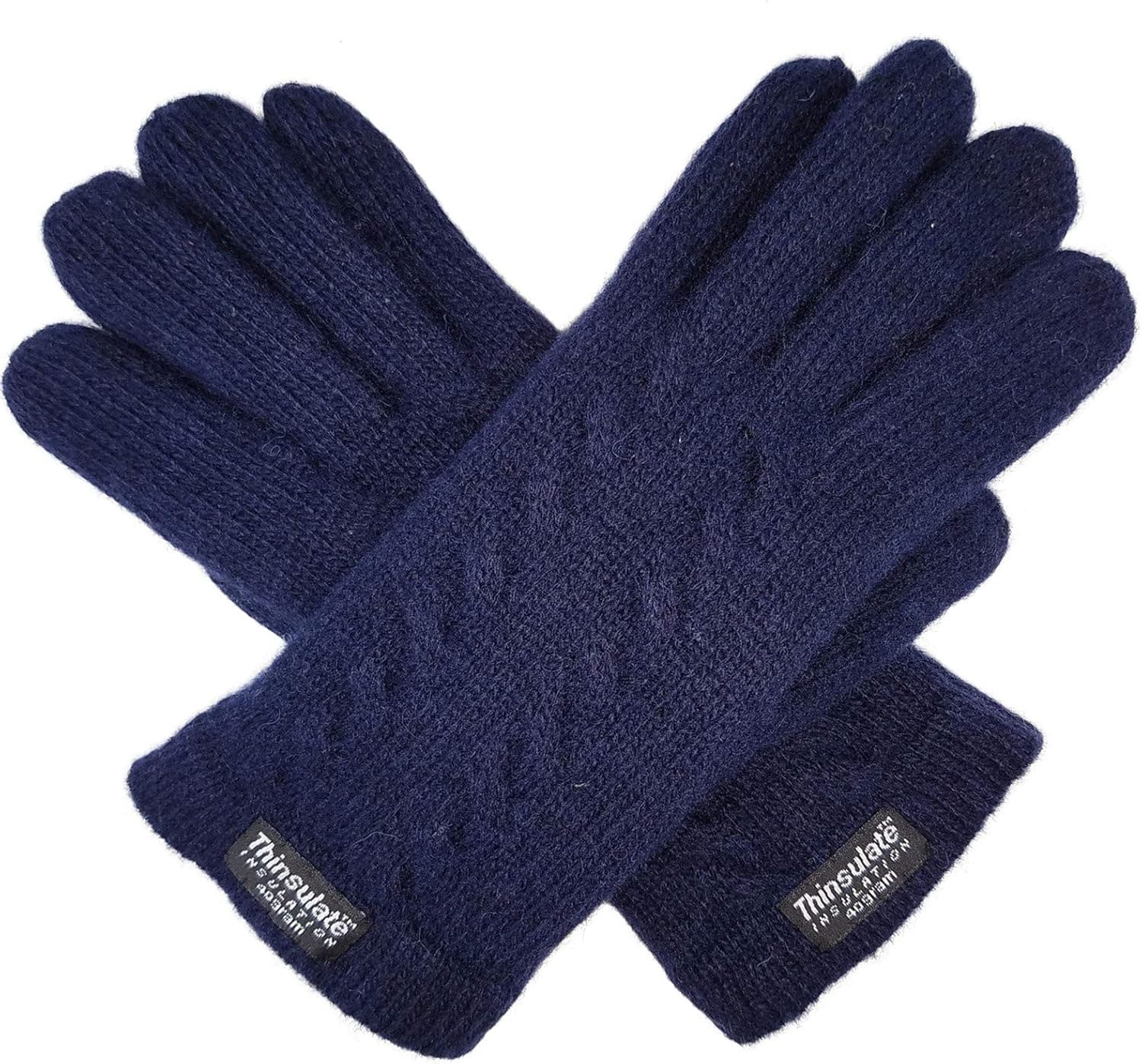 BRUCERIVER Ladie's Pure Wool Knit Gloves with Thinsulate Lining and Cable design Size XL (Navy)