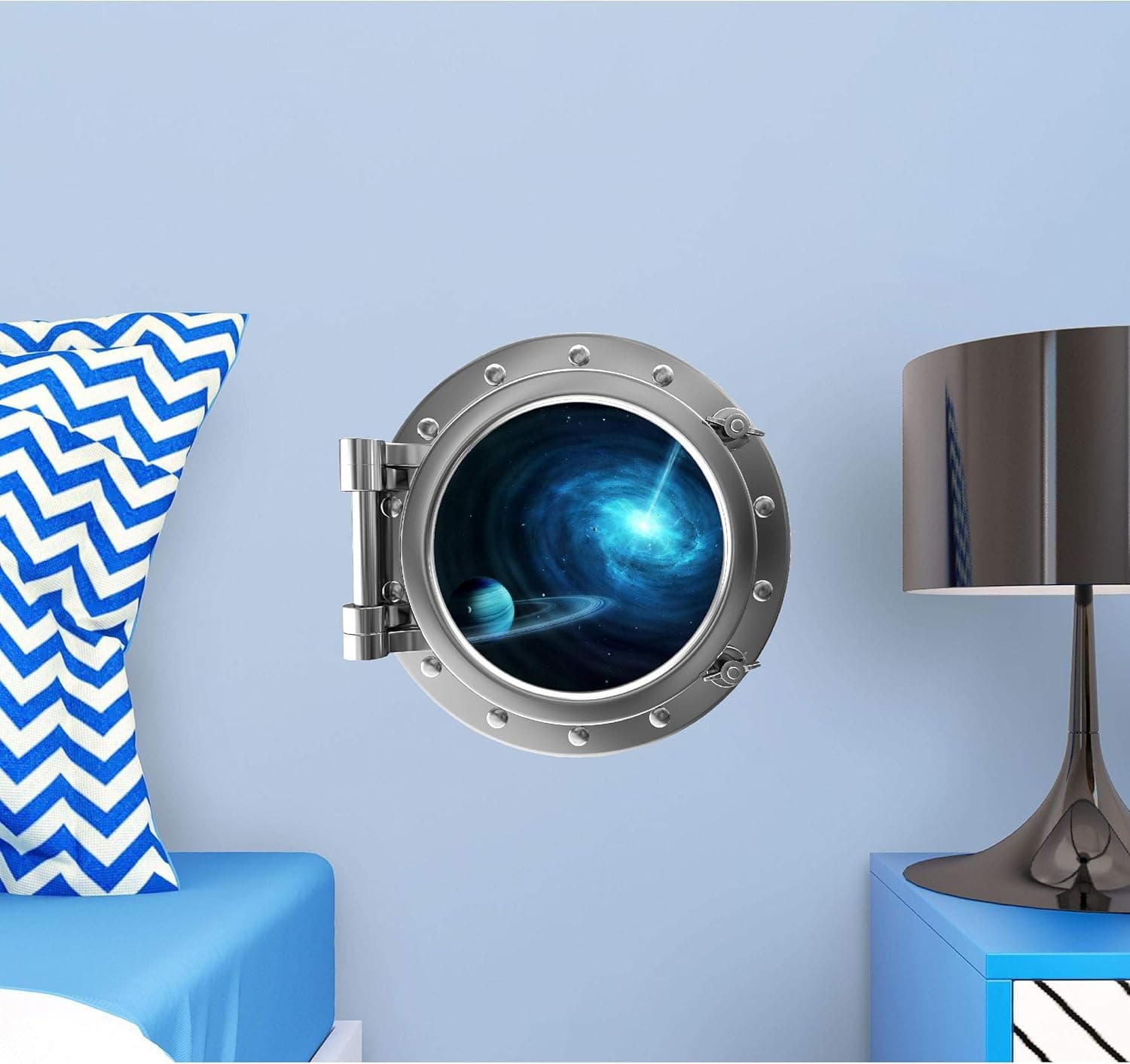 12" PortScape Instant Space Silver Porthole 3D Window Exploding Star #1 Wall Decal Portal Fabric Vinyl Peel & Stick Wall Sticker for Boys Room Decor