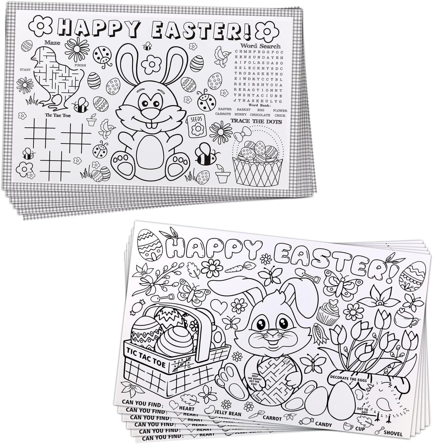 Easter Coloring Tablecloth for Kids, 12 PCS Easter Paper Placemats, Disposable Easter Bunny Tablecover for Kids Coloring Activity