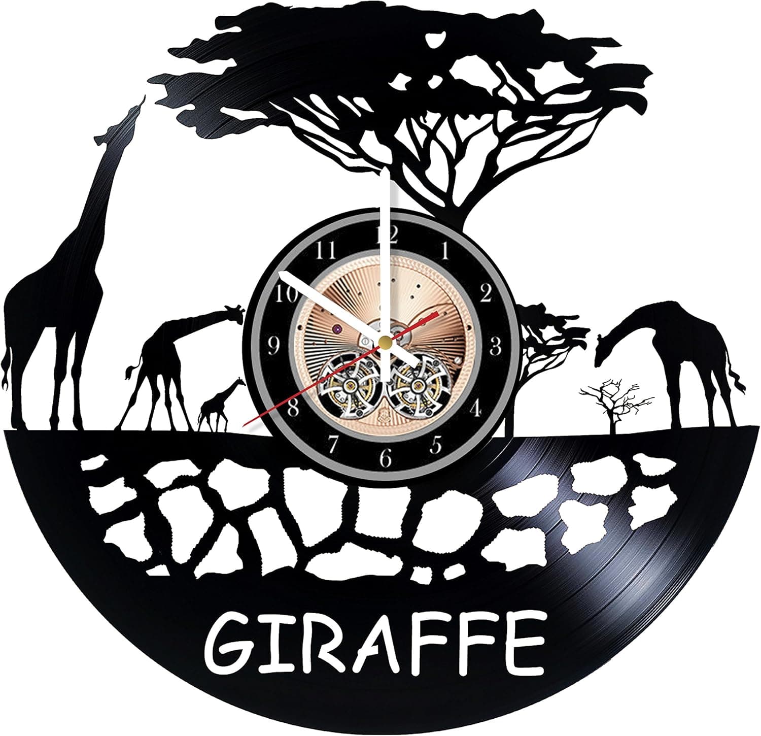 Giraffe Picture Design Vinyl Record Wall Clock - Get Unique Nursery or Bedroom Wall Decor - Gift Ideas for Boys and Girls Wild Animal Silhouette Unique Modern Art
