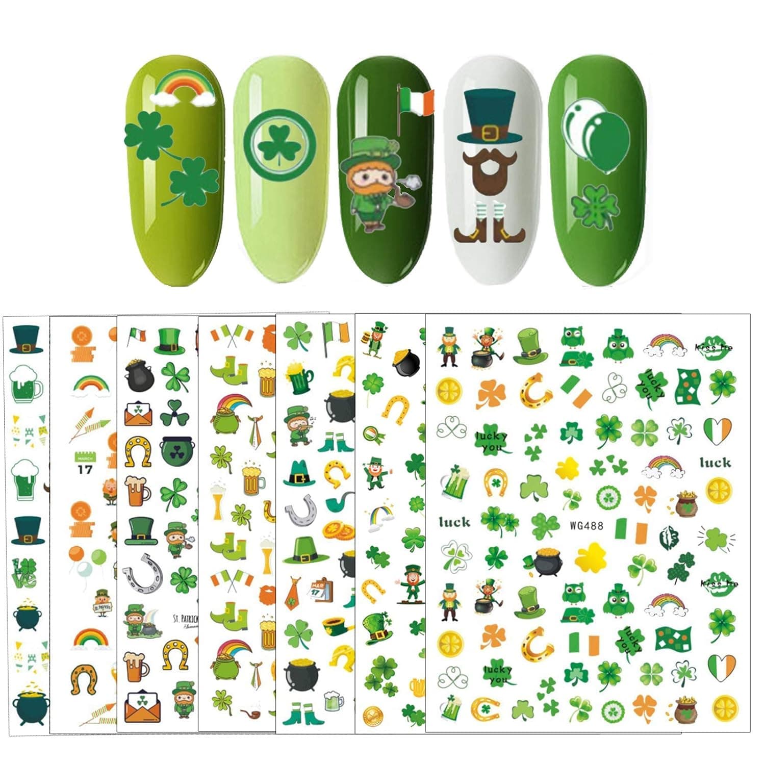 St Patrick's Day Nail Art Stickers Decals for Women Girls Kids Party Favor Supplies and Decorations, 3D Self-Adhesive Sticker Water Transfer DIY Nail