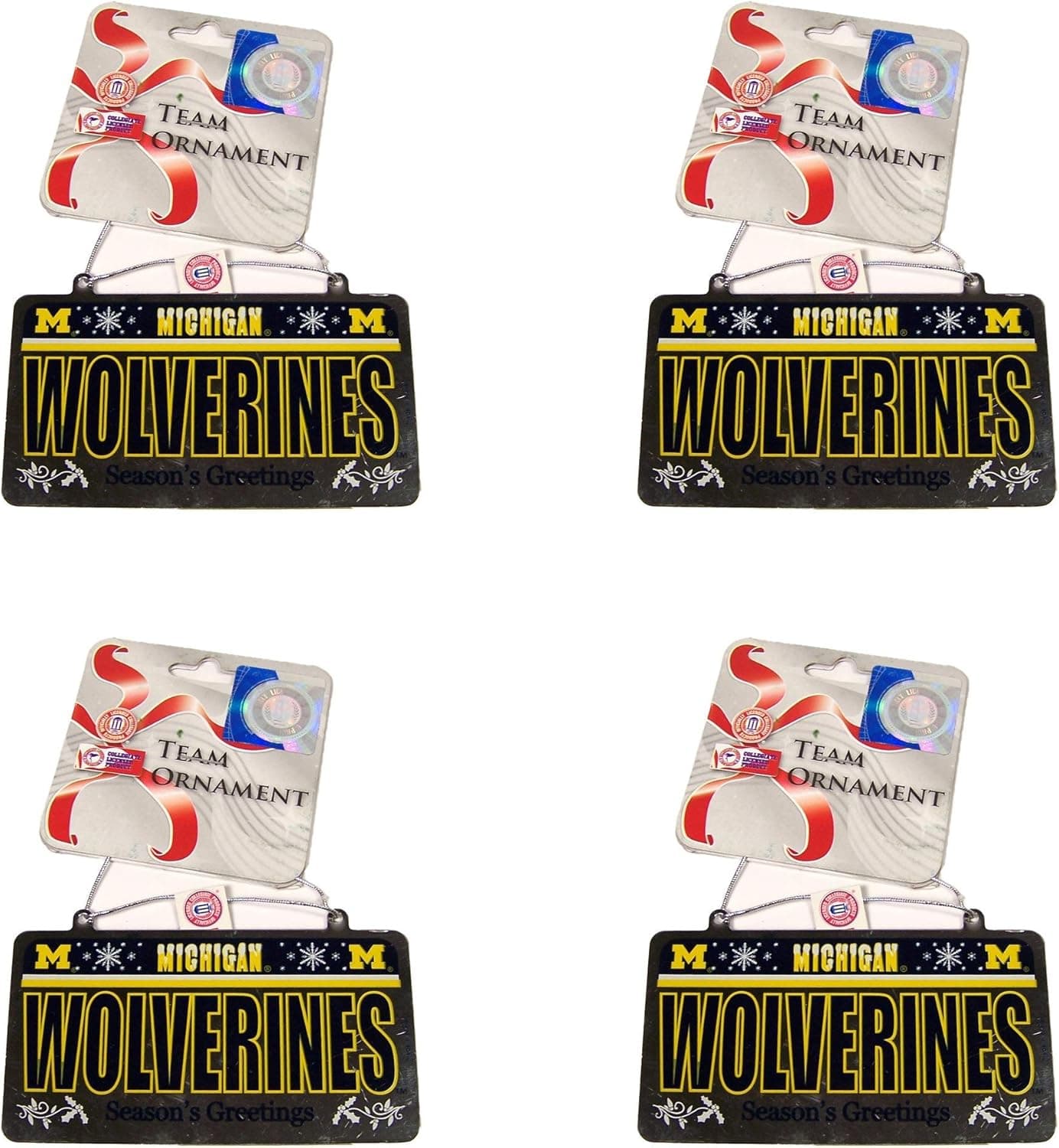 Forever Collectibles NCAA Michigan Wolverines Metal License Plate Christmas Ornament Bundle 4 Pack