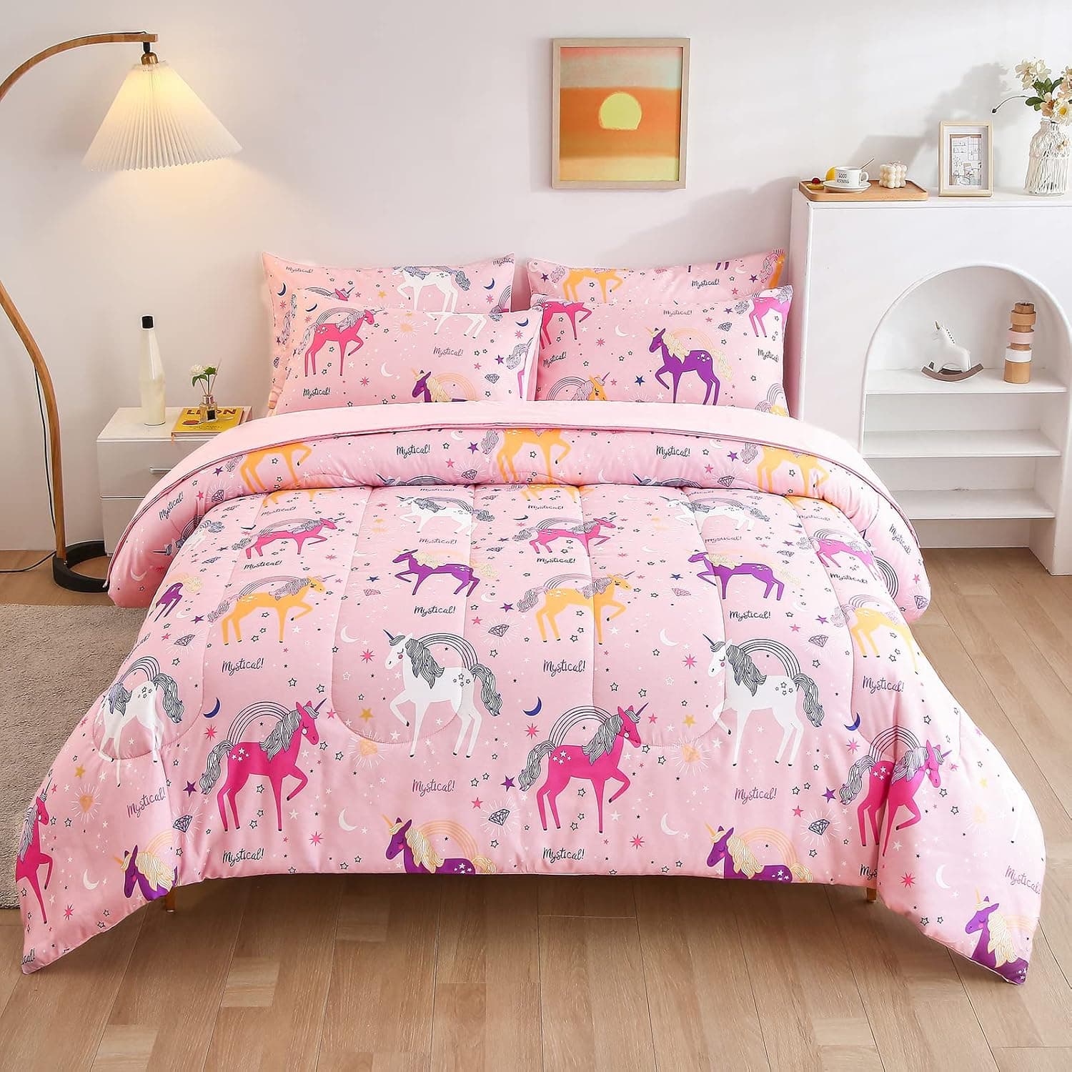ENUULLAO Unicorn Kids Comforter Sets for Girls, Twin Size 4-Pieces Bed in a Bag,Ultra Soft Comforter and Sheet Sets ,All Season Bedding-Set(Unicorn,Twin)