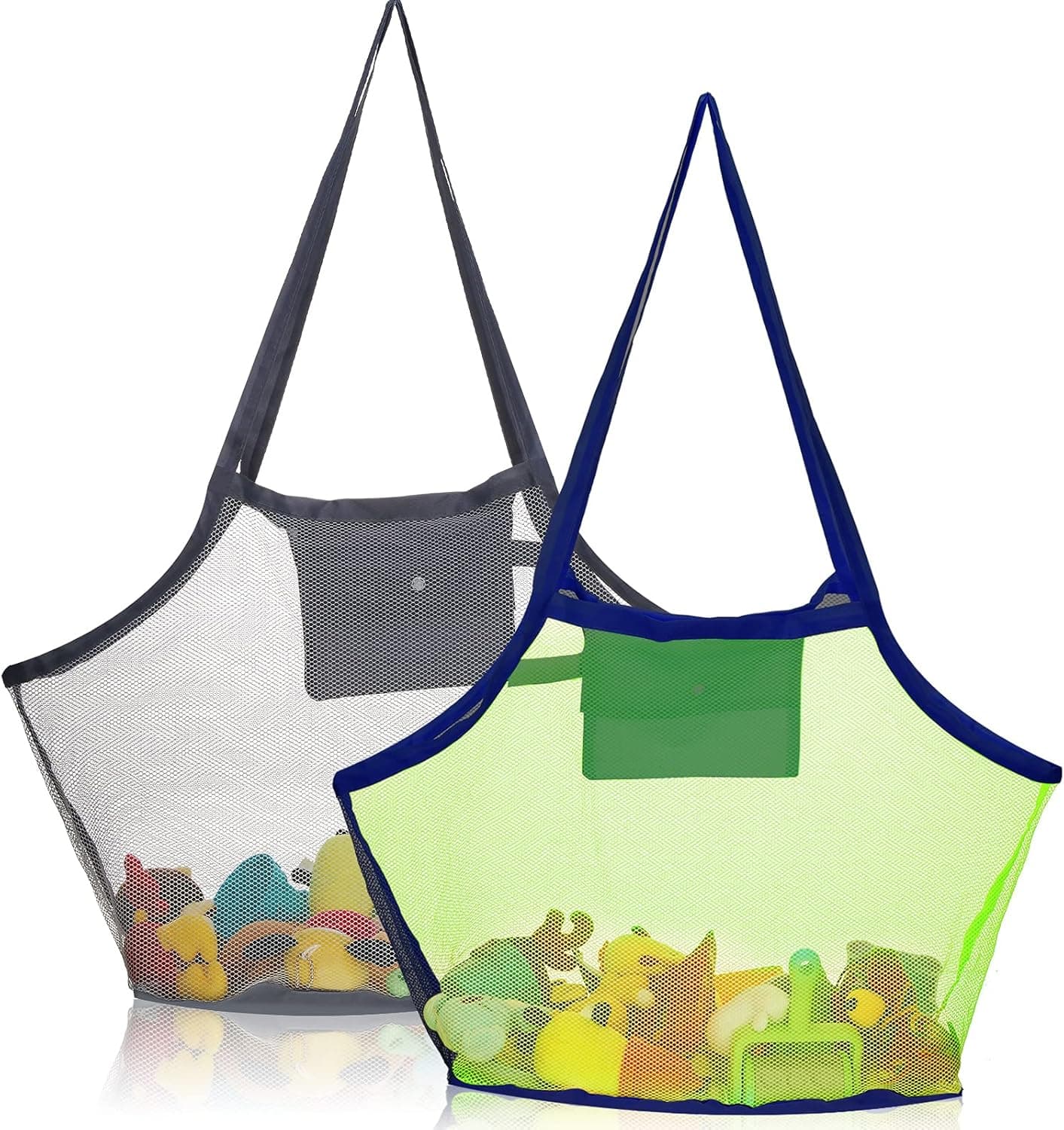 Shappy 2 Pieces Mesh Toys Bag Mesh Beach Tote Large Beach Bags Portable Travel Mesh Bag (Grey, Blue)