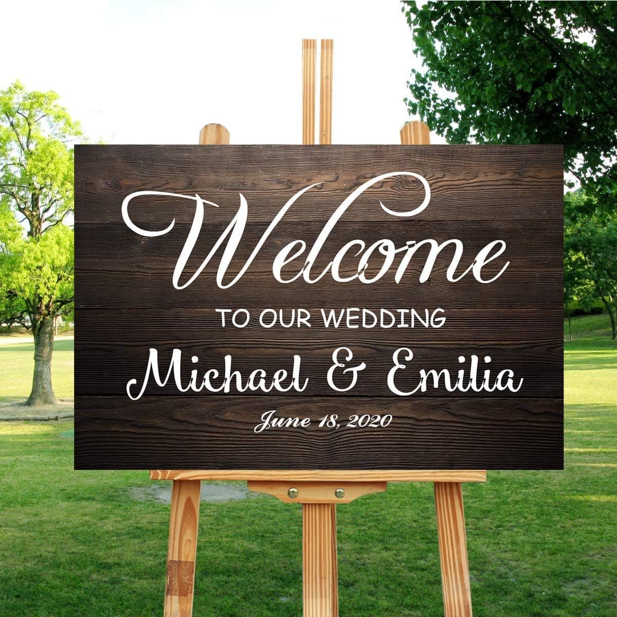 LLIGHT Personalized Welcome to Our Wedding Sign, Rustic Wooden Welcome Sign Customized with Your Names and Dates - 18x24 Inch
