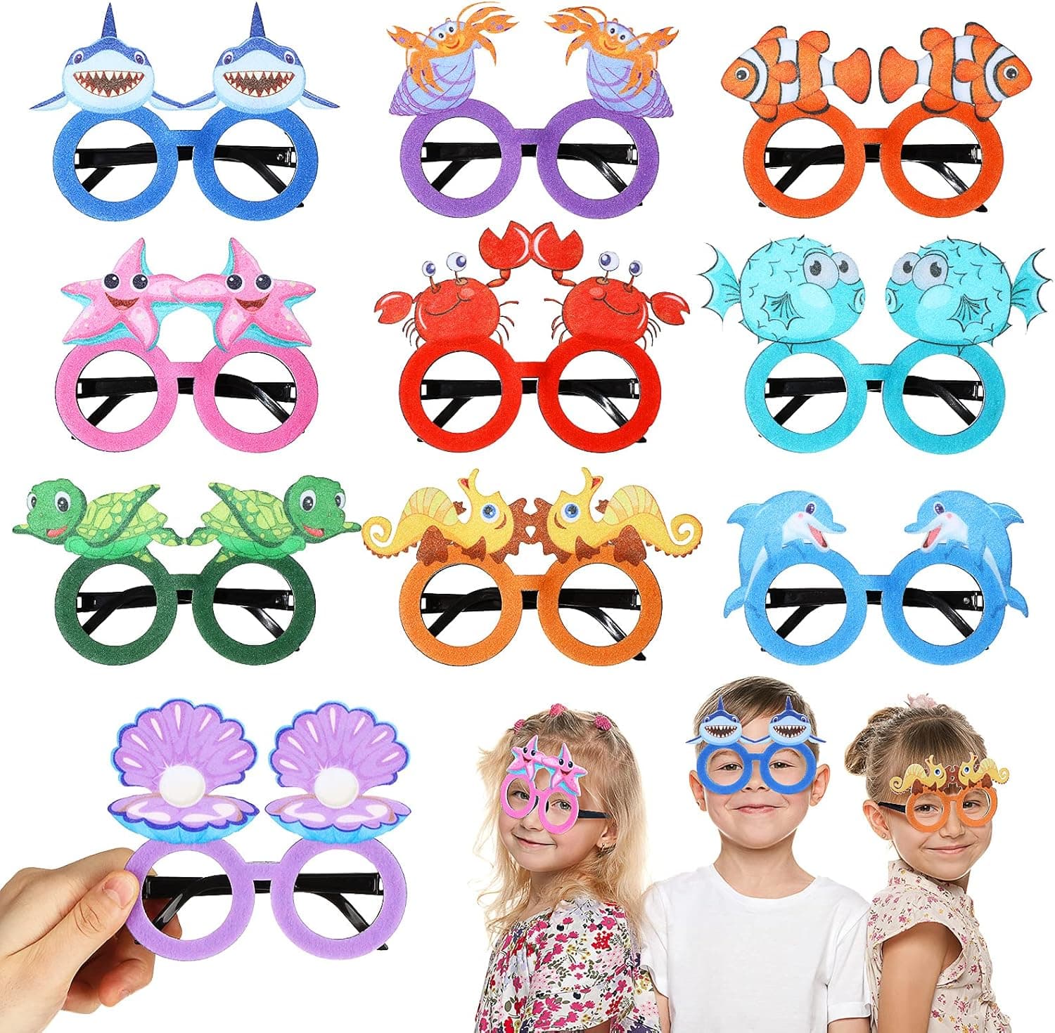 10 Pieces Sea Animal Theme Party Supplies Ocean Animal Party Glasses Felt Sea Birthday Party Favors Funny Eyewear Costume for Ocean Animal Theme Birthday Party Supplies Booth Props Accessories