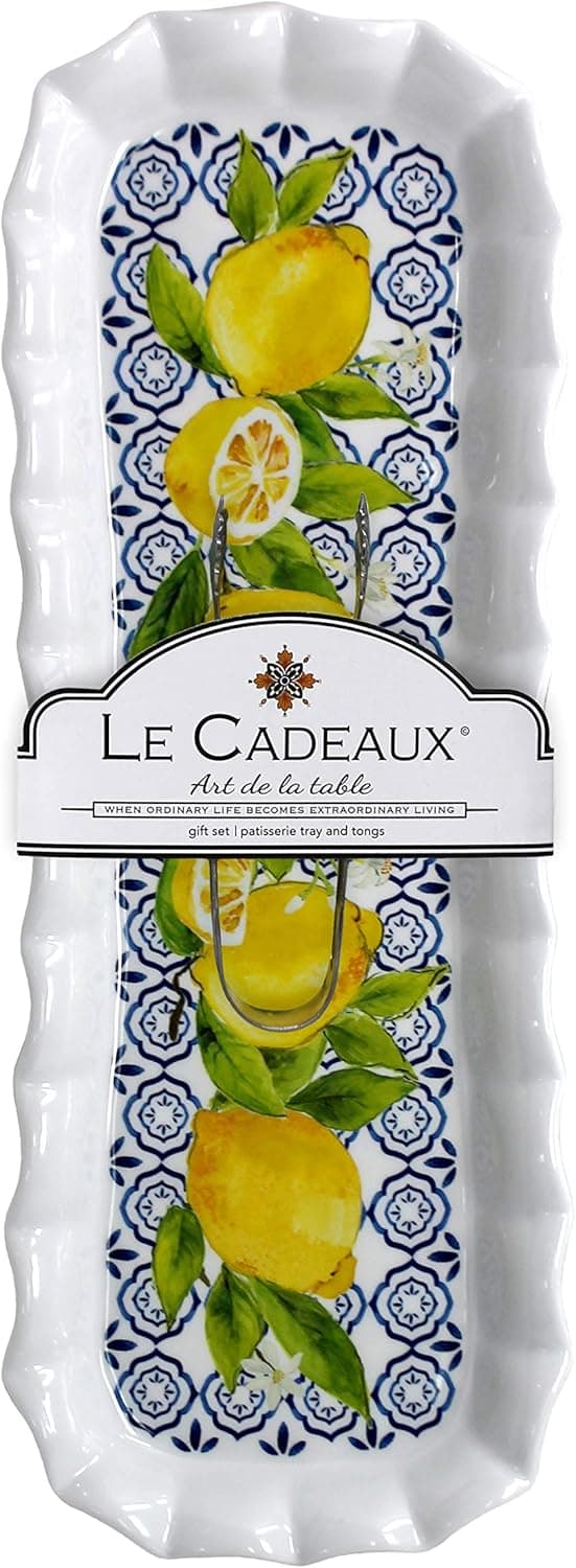 Le Cadeaux GS-299PAL Palermo Lemon Melamine Biscuit Tray with Tongs, 11.5 Inch x 4 Inch