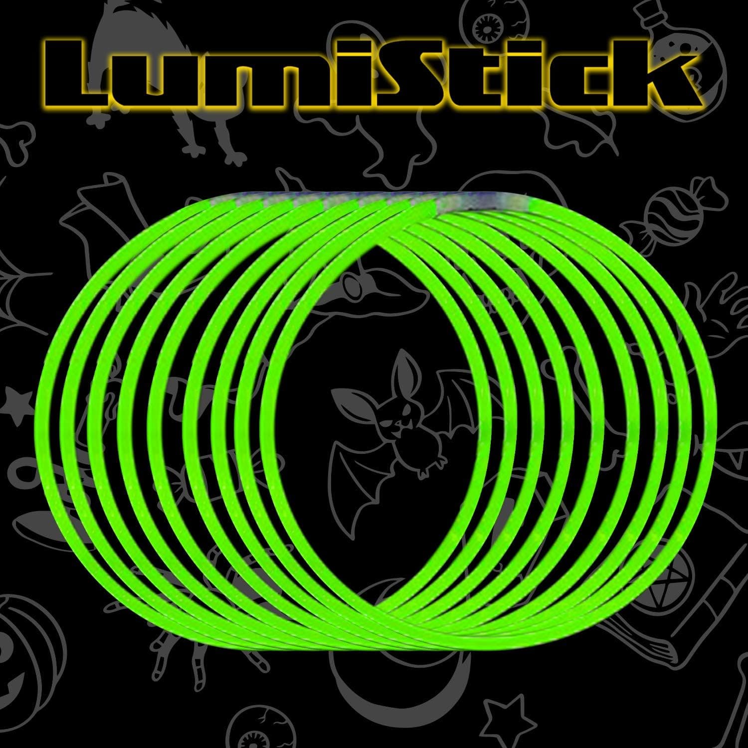 Lumistick 22 Inch Glow Stick Necklaces | Non-Toxic & Kids Safe Light Up Neckwear | Bendable Sticks with Connectors | Glows in The Dark Night Party Favor (Green, 50 Necklaces)