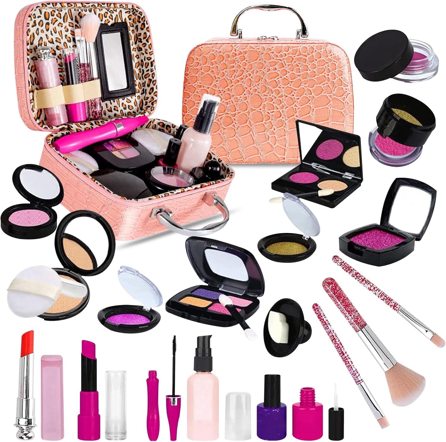 Pretend Makeup for Toddlers, 21 Pcs Kids Makeup Kit for Girl with Cosmetic Bag, Girls Play Pretend Makeup Toy for Kids (Not Real Makeup)