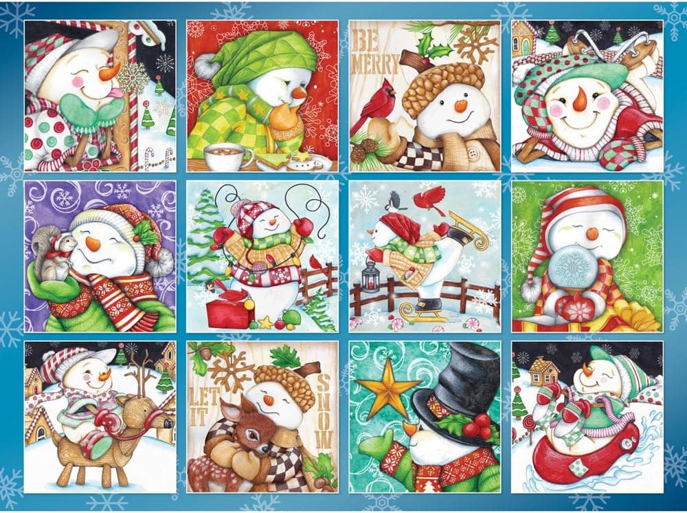Bits and Pieces - 1000 Piece Jigsaw Puzzle for Adults - Merry Snowman Quilt - 1000 pc Winter Holiday Jigsaw by Artist Donna Knold