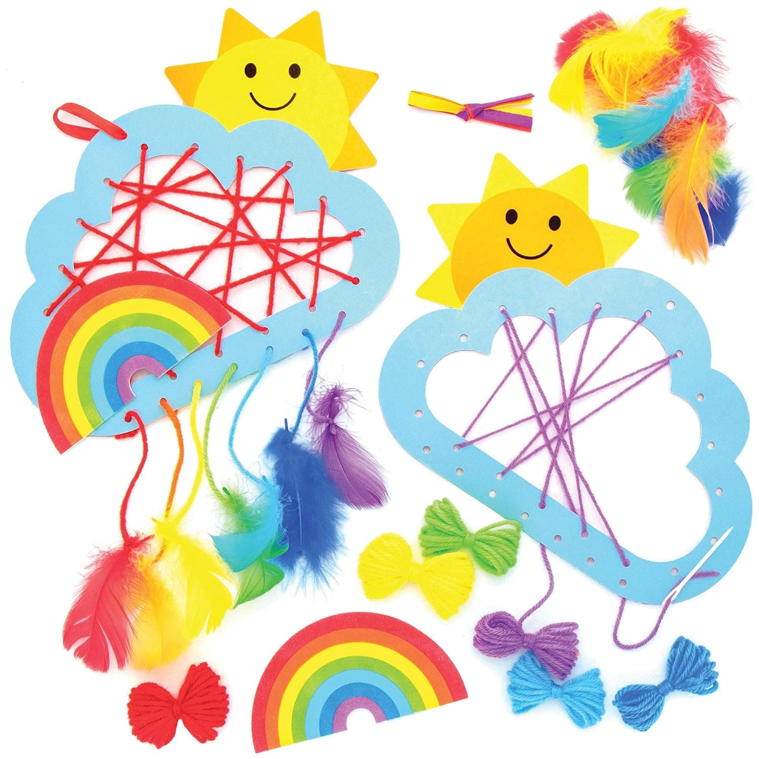 Baker Ross AT774 Rainbow Dreamcatcher Kits - Pack of 4, Create Your Own Dreamcatcher Kits for Kids Arts and Crafts, Wall Decorations for Girls and an Introduction to Sewing