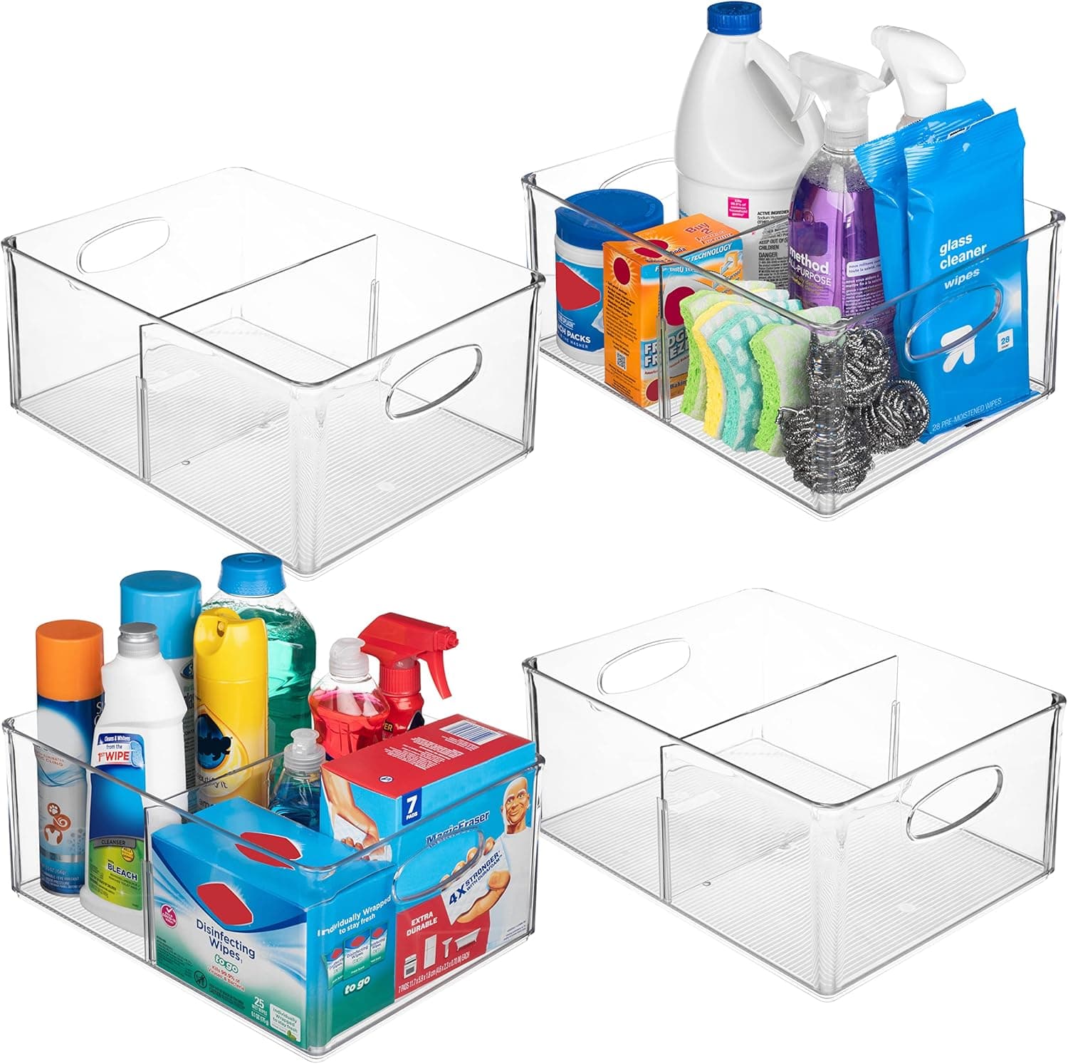 ClearSpace All-Purpose Bins with Divider XL(13.5x10x6) – Perfect Kitchen Organization or Pantry Storage – Fridge Organizer, Pantry Organization and Storage Bins, Cabinet Organizers