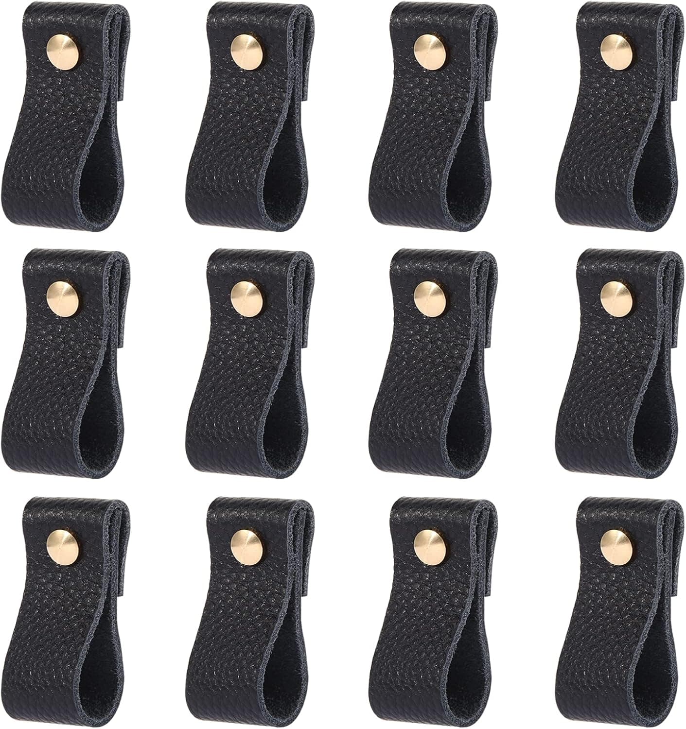 Leather Drawer Pulls 12 Pack, Large Size Leather Drawer Knobs for Cabinet Wardrobe and Doors, Handmade Soft Drawer Pulls Replacement of Metal Dresser Handles (Black)