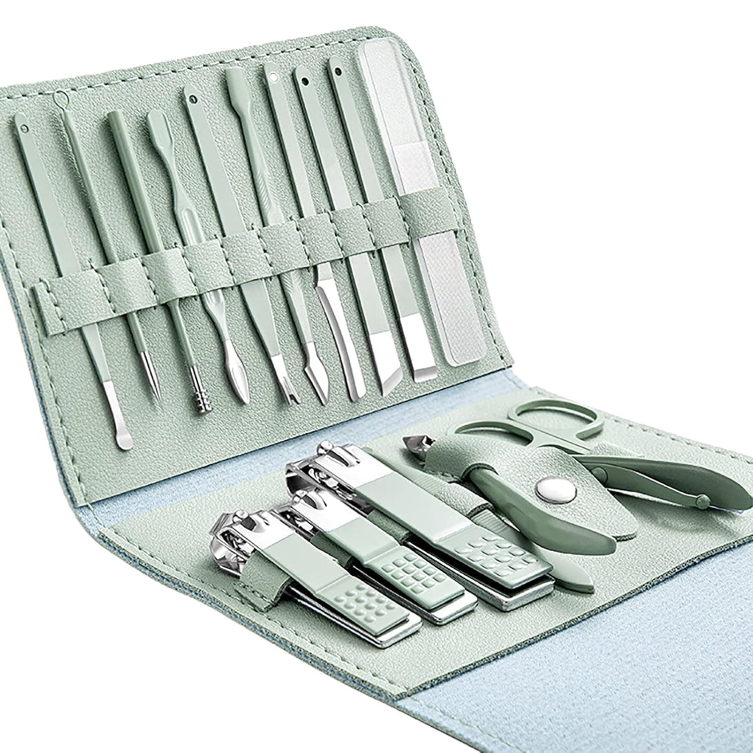 Nail Set, 16-in-1 Stainless Steel Professional Repair Set Multipurpose Nail Clippers. Mother, Friend and Colleague Gifts (Green)