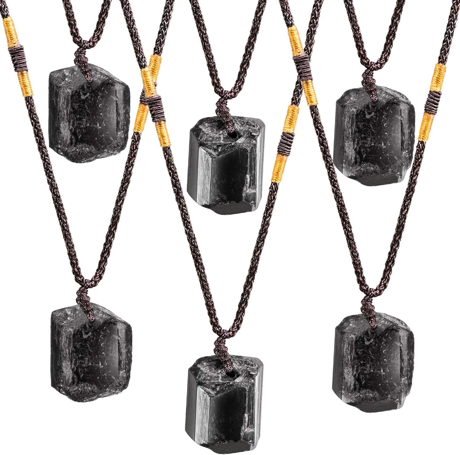 Hicarer 6 Pieces Black Tourmaline Necklace Tourmaline Crystal Necklace Tourmaline Stone Necklace Tourmaline Pillar Pendant Tourmaline Stone Amulet for Men