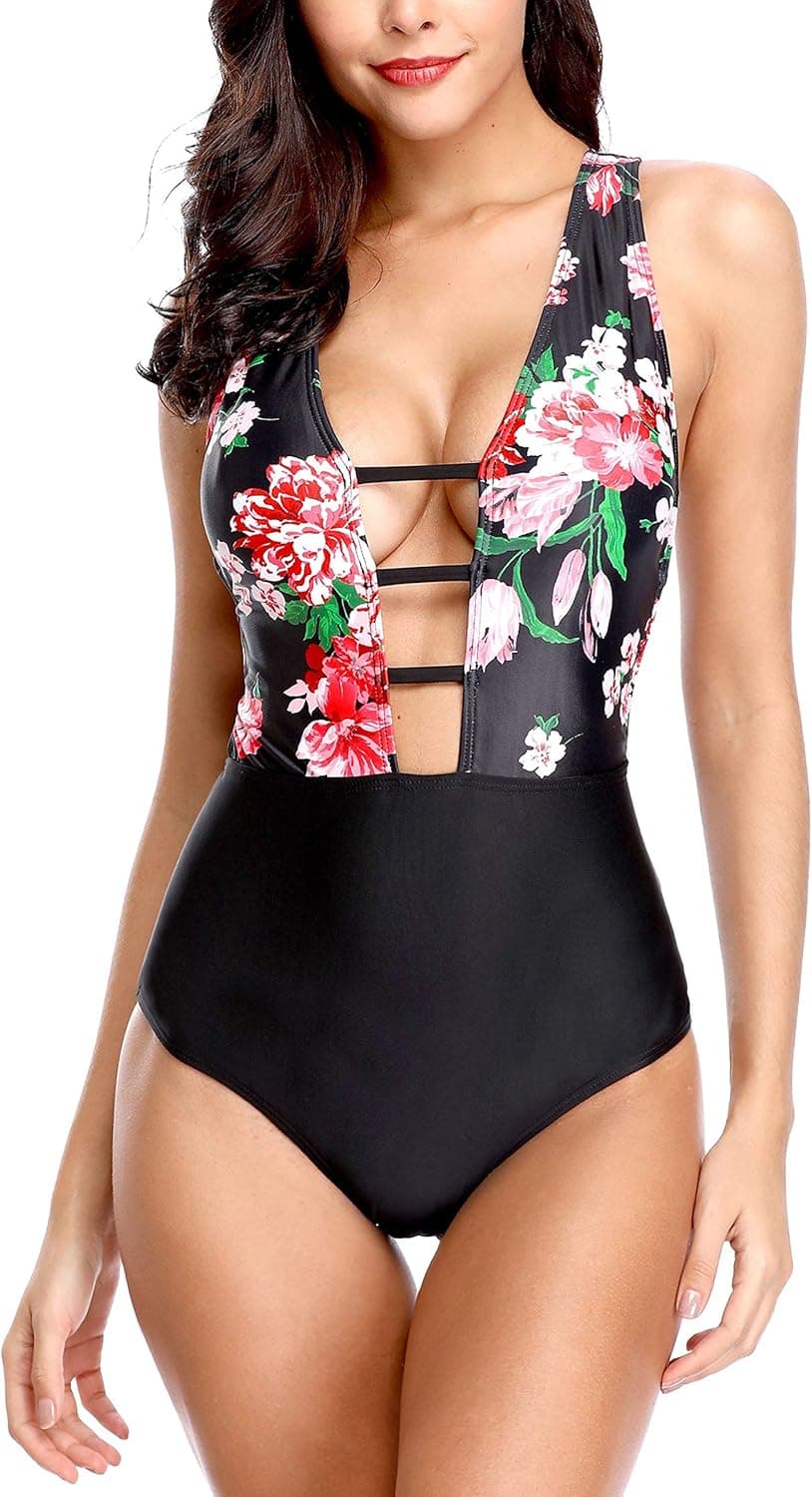 ATTRACO Womens One Piece Swimsuit Solid Tummy Control Padded Swimwear
