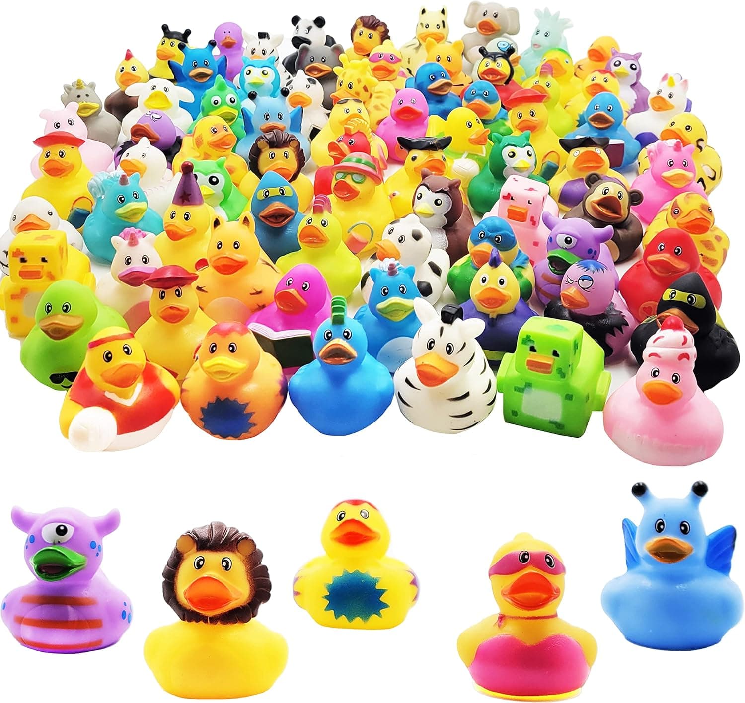 Assorted Rubber Ducks Toy Duckies for Kids and Toddlers, Bath Birthday Baby Showers Classroom, Summer Beach and Pool Activity, 2" Inches (25-Pack)