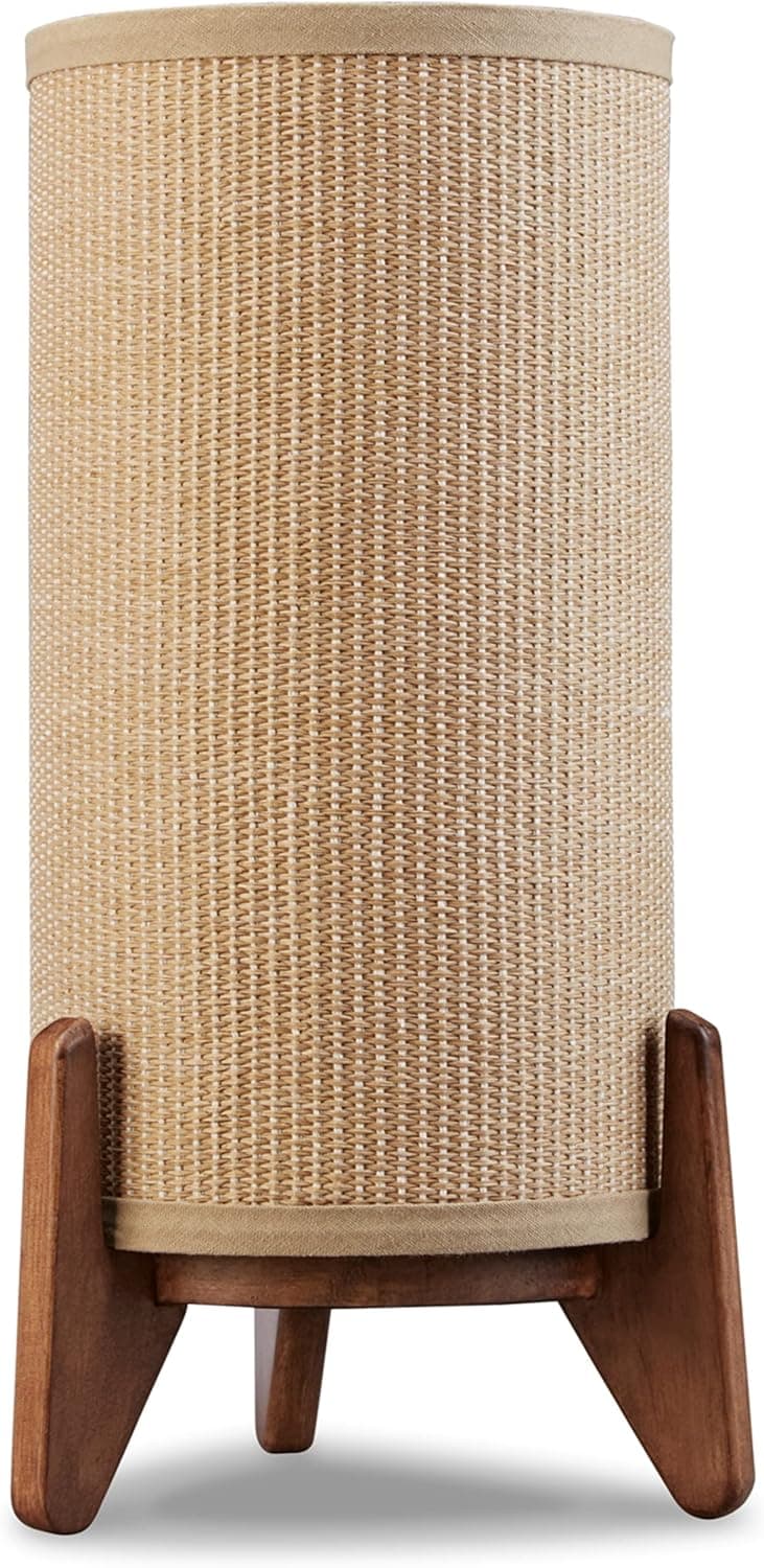 Signature Design by Ashley Ladwell Contemporary 17.13" Wood Table Lamp with Drum Hardback Fabric Shade, Light Brown