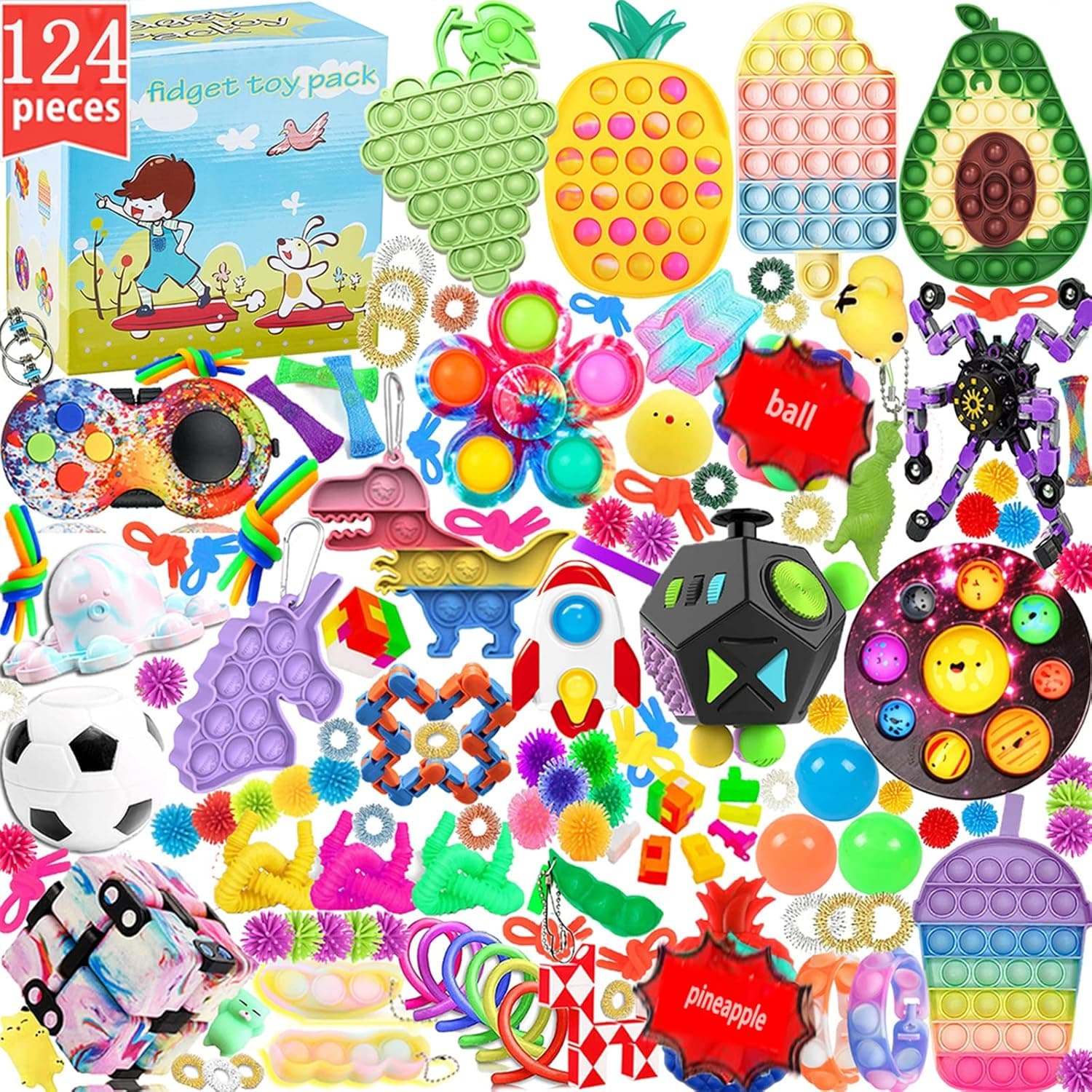 120 Pcs Fidget Toy Pack Fidget Packs Anti-Anxiety Tools, Sensory Relieves Stress Fidget Toys Pack with Marble Mesh Anxiety Tube Stress Relief Toys for Adults Kids