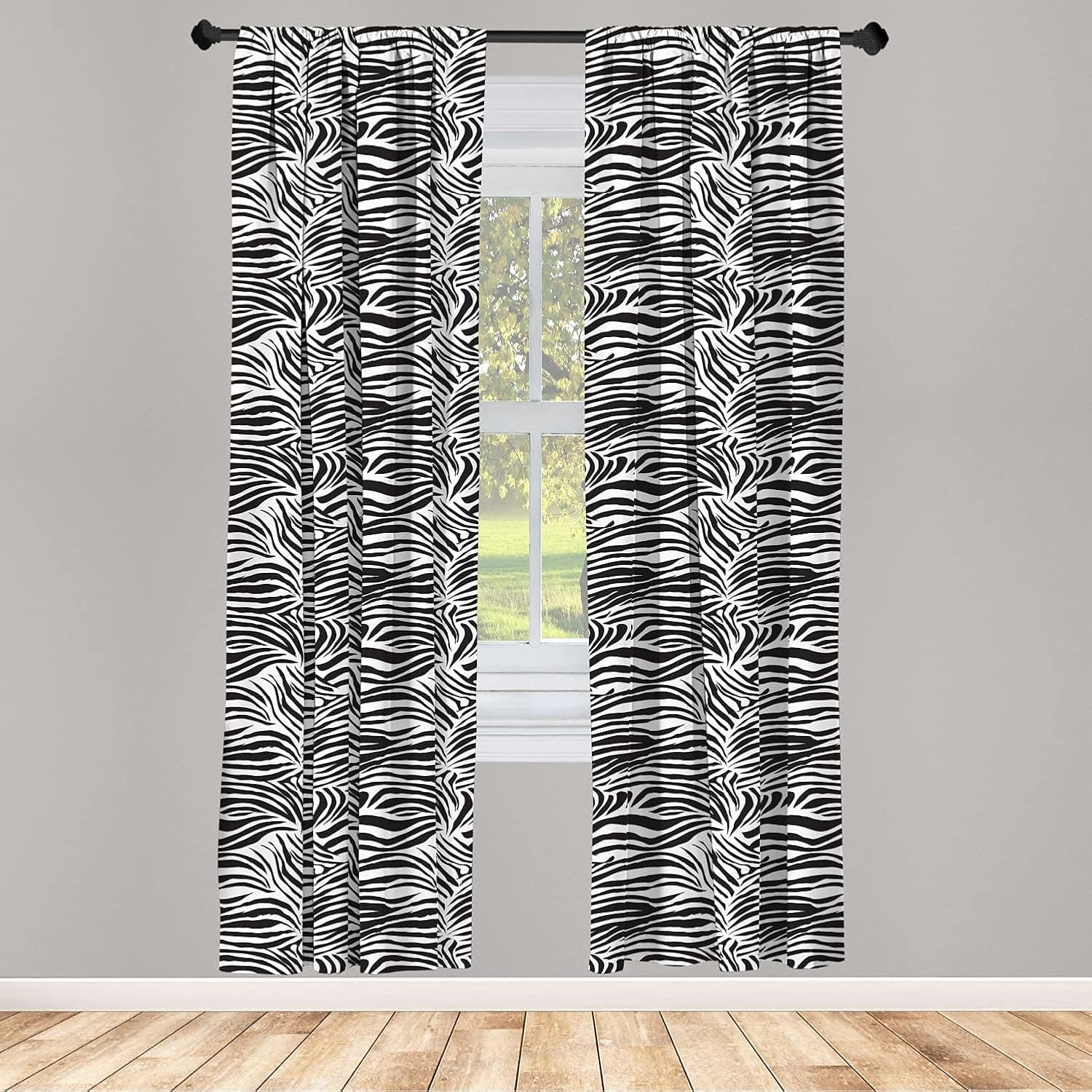Ambesonne Zebra Print Curtains, Striped Zebra Animal Print Nature Wildlife Inspired Simplistic Illustration, Window Treatments 2 Panel Set for Living Room Bedroom, Pair of - 28" x 84", White Black