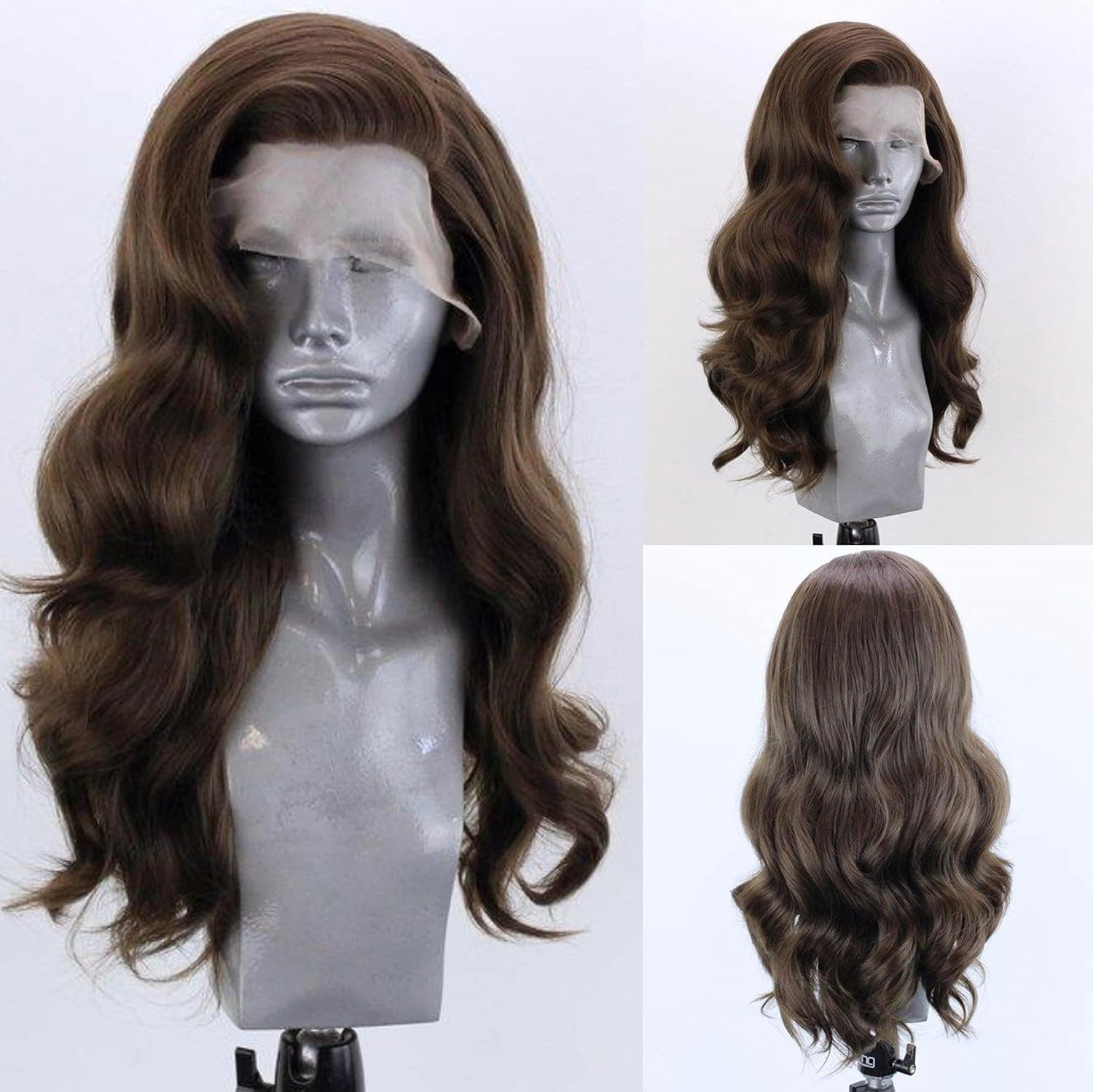 WXHWCX Brown Long Wavy Synthetic Lace Front Wigs for Women High Temperature Fiber Hair High Density Cosplay For Women Wigs Daily Use 24inch