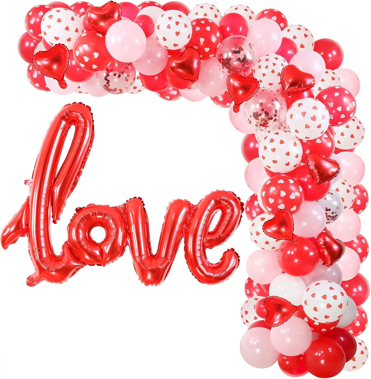 Valentines Day Balloon Garland Arch Kit, Red Pink White Balloons with Love Red Heart Balloons for Valentine's Day Anniversary Wedding Engagement Party Supplies