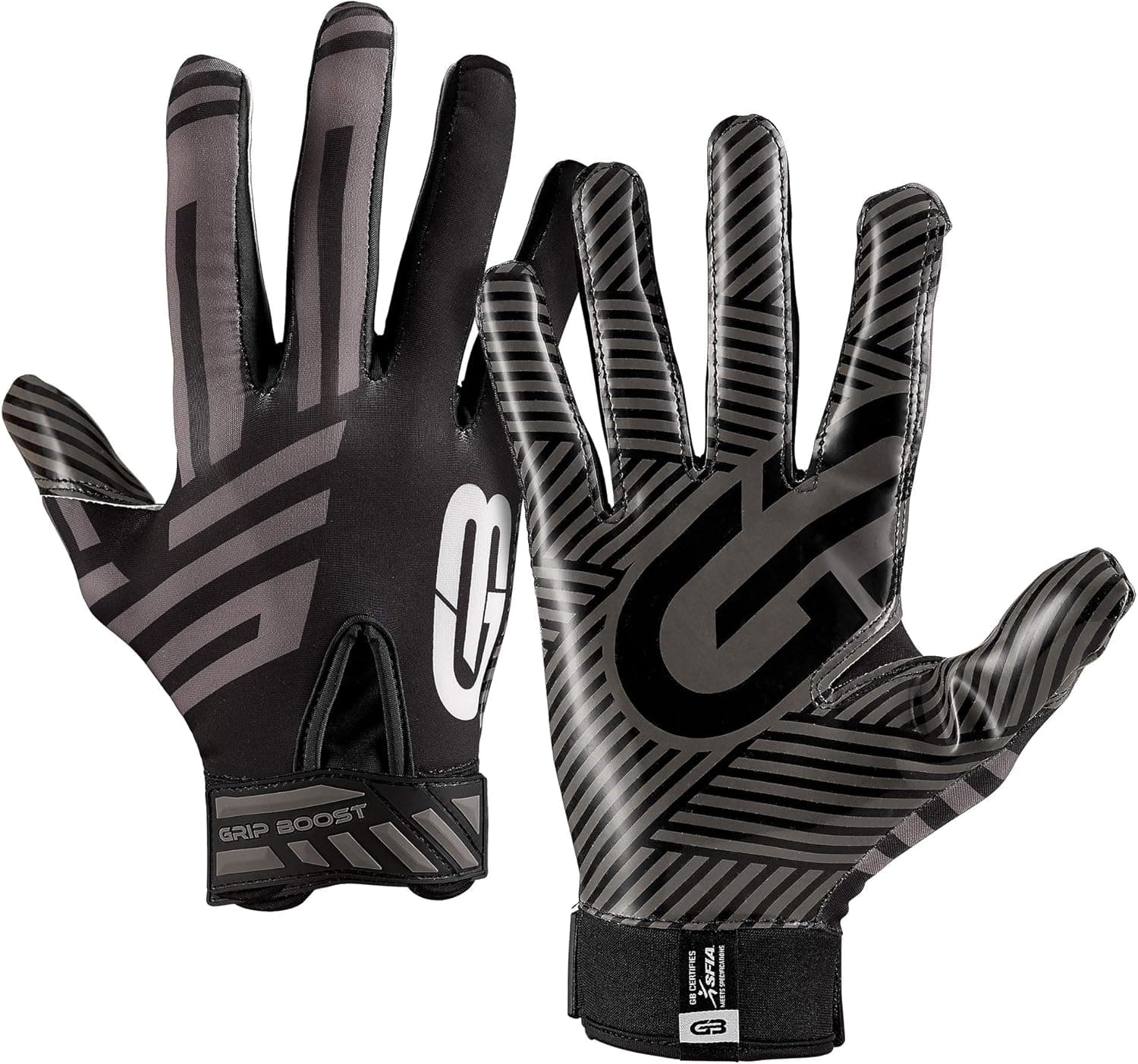 Grip Boost G-Force Football Gloves Youth and Adult Sizes (Black, X-Large)