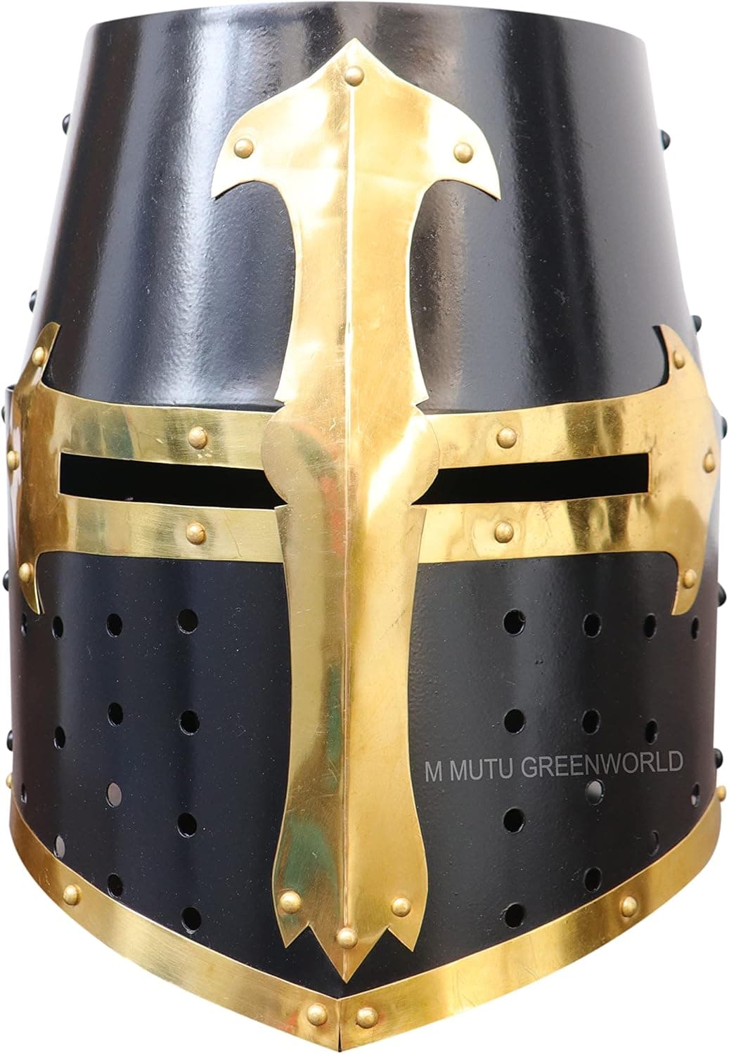 M Mutu Greenworld™ Blackened Sugarloaf Helmet (with Device) Medieval Templar Crusader Knight Armor Helmet Greek Spartan Roman