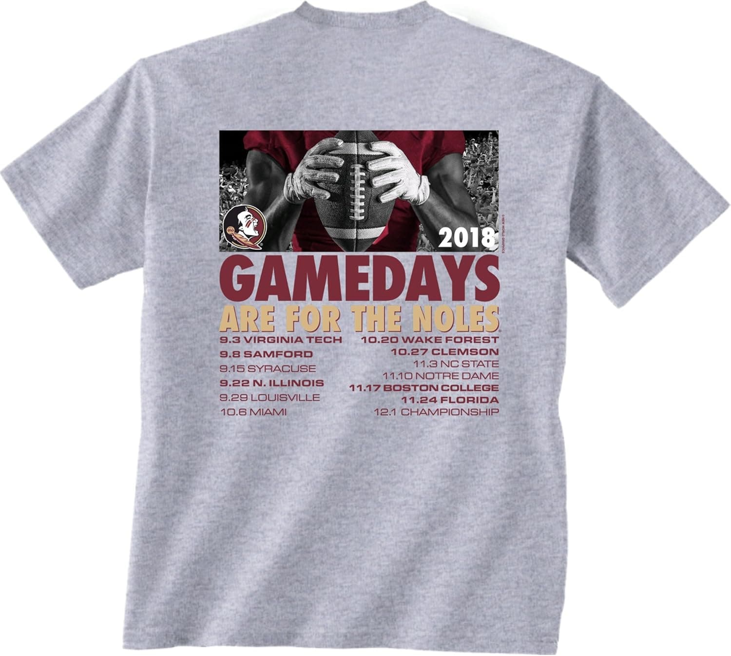 New World Graphics FSU Seminoles Football Schedule 2018 NCAA Short Sleeve T - Shirt