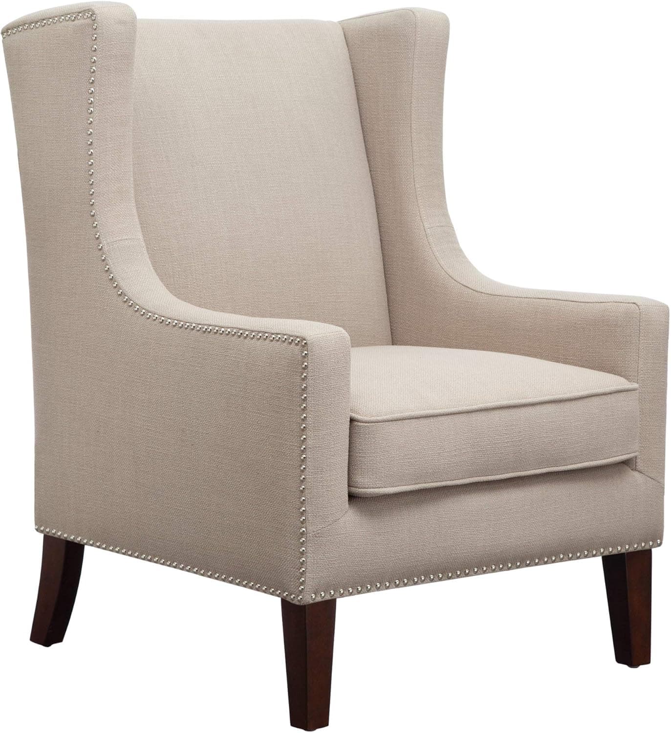 Madison Park Barton Modern Accent Chair olid Wood, Plywood, Wing Back Lounge Armchair, See Below, Linen