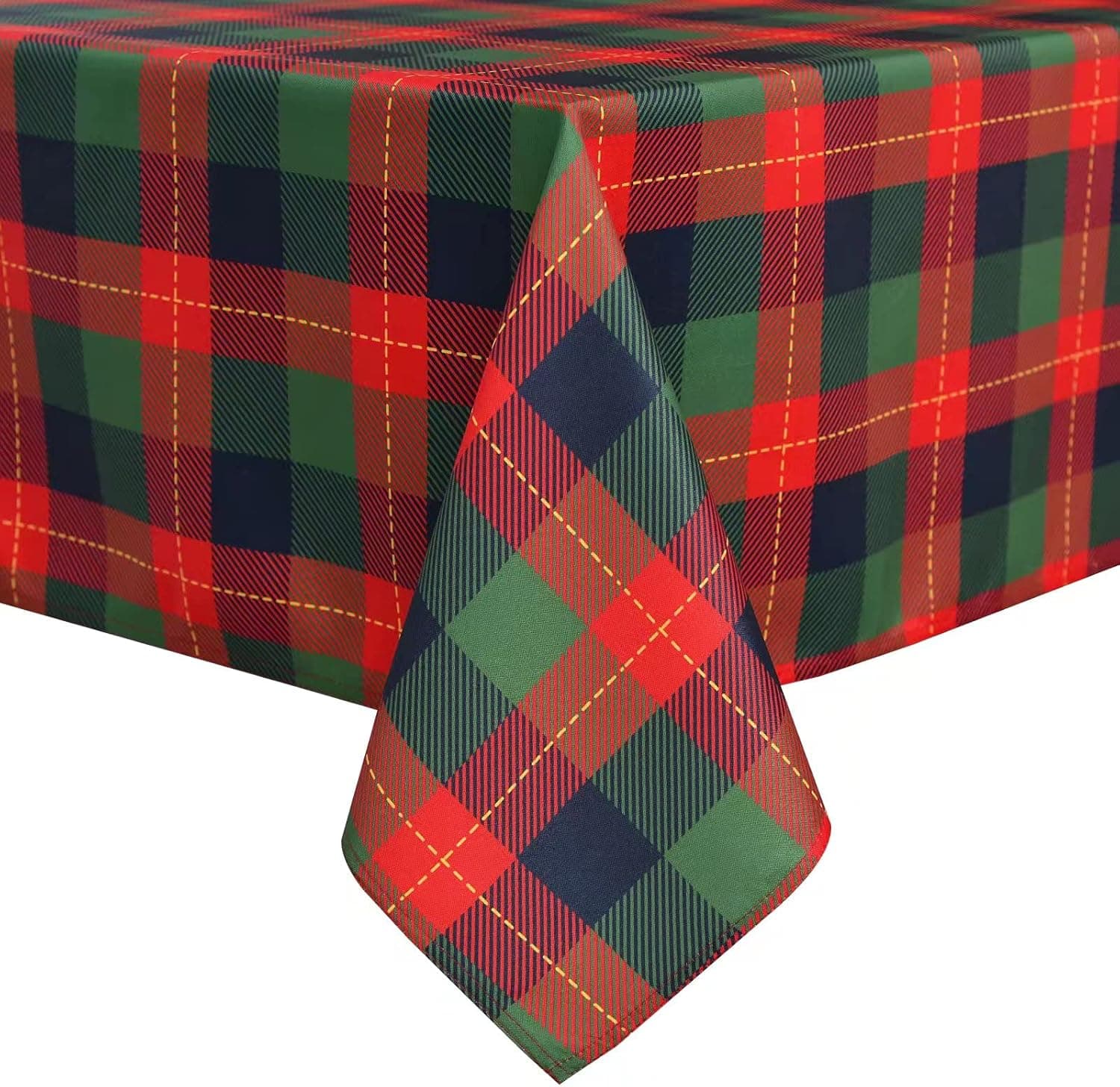 Romanstile Christmas Rectangle Green Plaid Tablecloth - 60 x 84 Inch - Checkered Water Stain Resistant Table Cover, Washable Polyester Table Cloths for Xmas Dinner/Party Decoration/Holiday