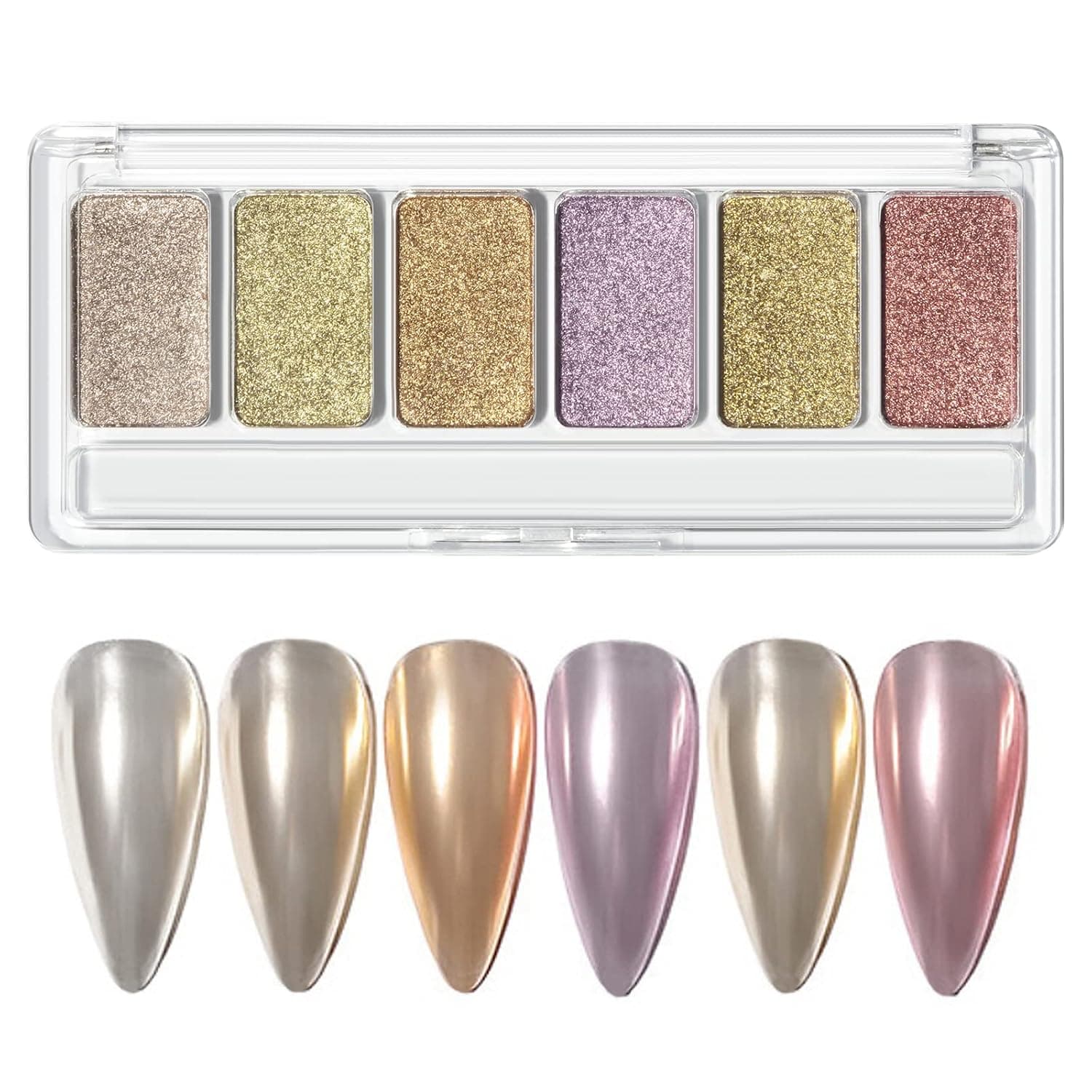 MIZHSE Solid Chrome Nail Powder 6 Color Palette, Metallic Mirror Powder Nail Art Manicure Kit, Rose Gold Purple Glossy Pigment Glitter(6 in 1)