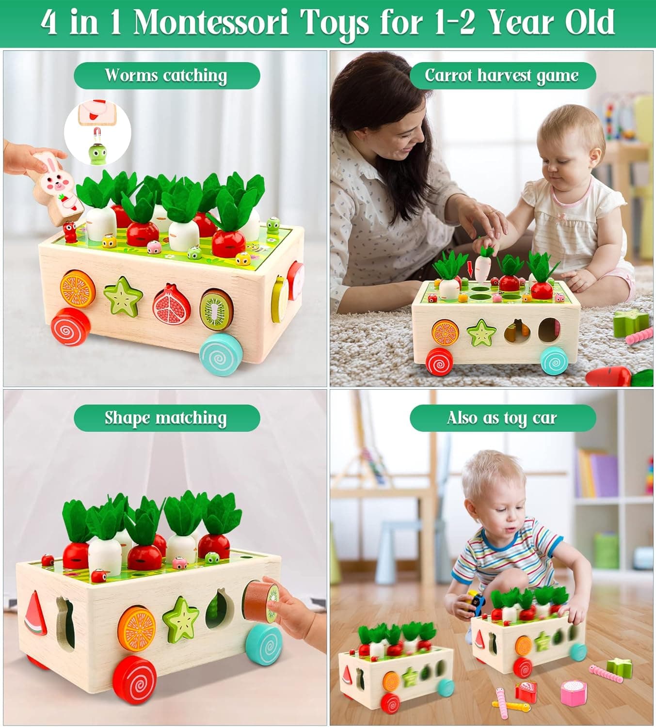 Montessori Wooden Toddler Girl Toys: Montessori Toys for 1 2 Year Old Girl Boy | Educational Learning Toy for Age 1-3 Shape Sorter Baby Toys 18+ Months Preschool Sensory Puzzle Block Gift for Kid