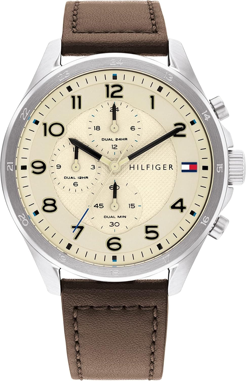 Tommy Hilfiger Men's Stainless Steel Case and Calfskin Strap Watch, Color: Brown (Model: 1792003)