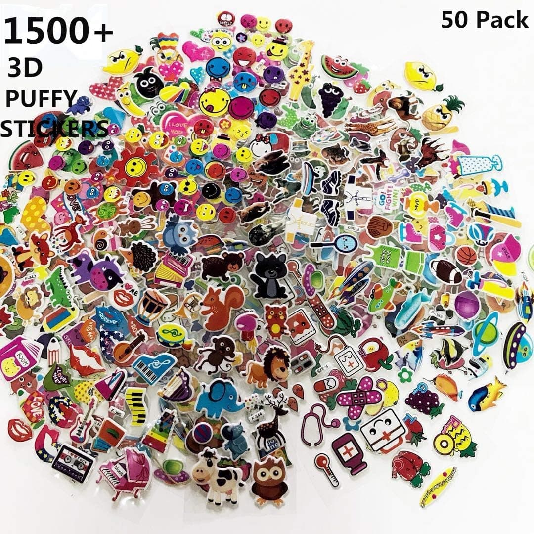 FRANNKY Stickers for Kids 1500+, 3D Puffy Stickers, 50 Different Sheets Kids Stickers Bulk Pack for Teachers School,Students, Toddlers,Scrapbooking, Girl Boy Birthday Present Gift