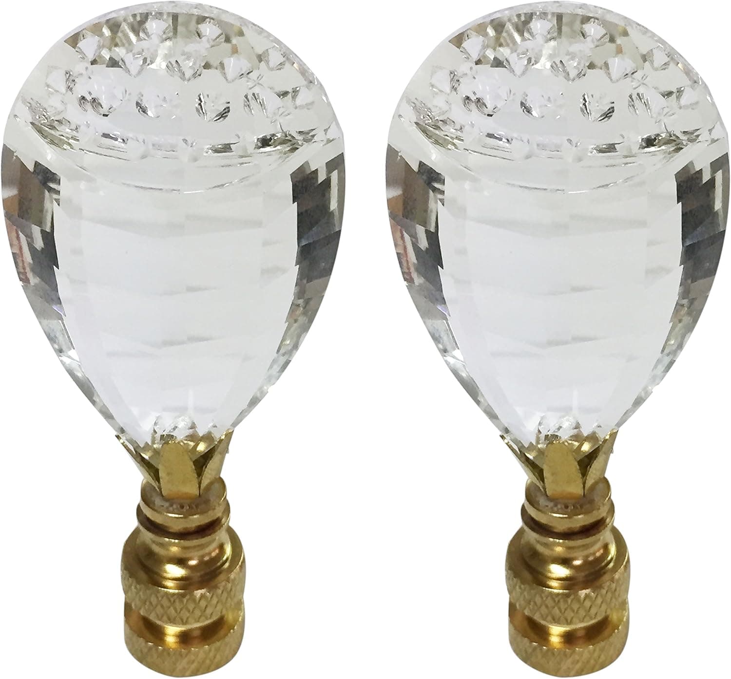 Royal Designs Balloon Drop Clear K9 Crystal 1.88" Lamp Finial for Single Lamp Shade, Polished Brass Base - Set of 2
