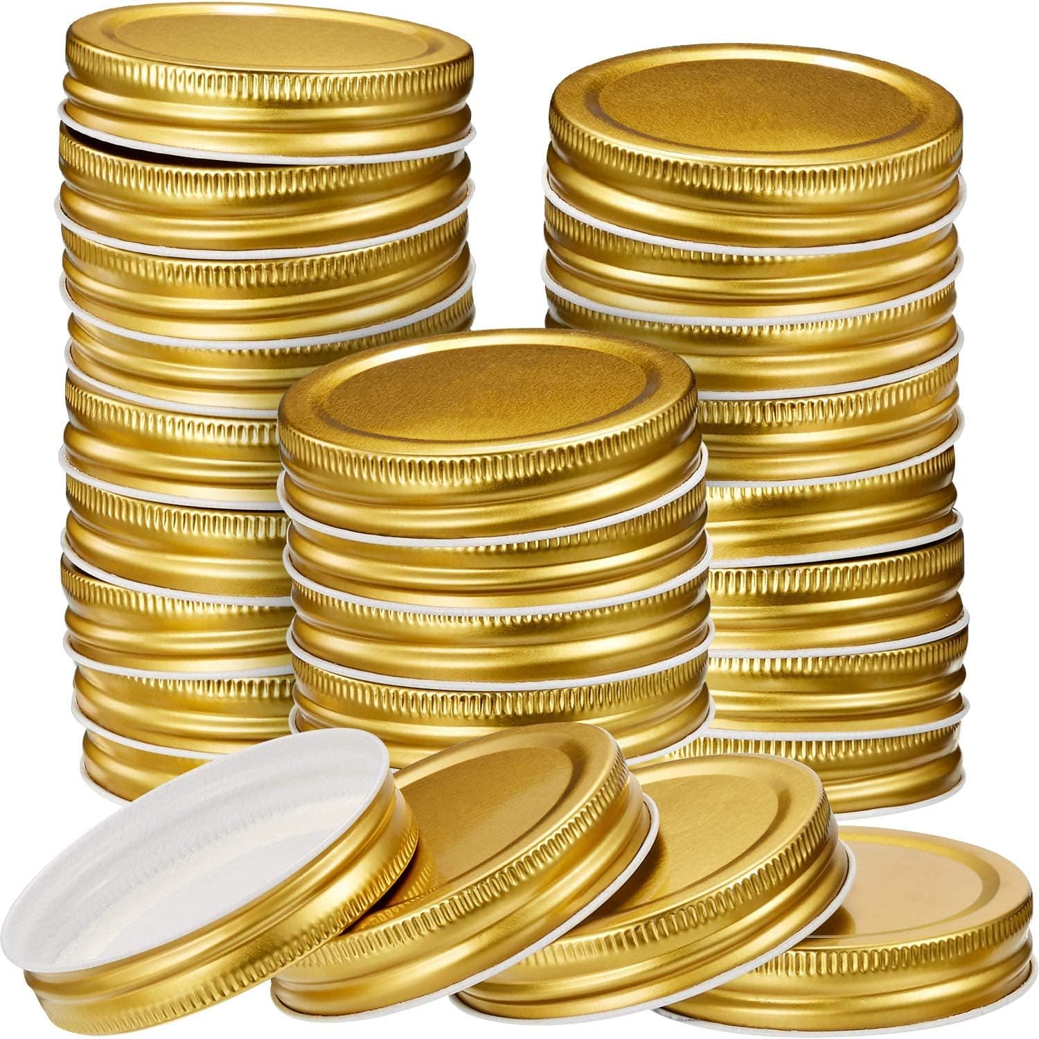 Chuangdi 30 Packs Mason Jar Lids Regular Mouth Leak Proof Secure Mason Storage Solid Caps (Gold)