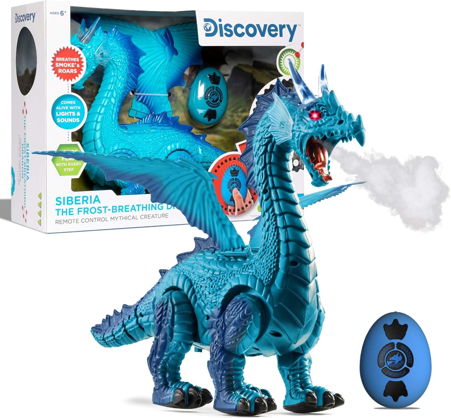 Discovery Kids RC Dragon Smoke, Large Dinosaur Toy w/Actual Smoke Breath, Wing-Flapping, Roaring, Light-Up, Realistic Sound, Easy to Use Remote Control, Fire Mist, Fun Robot Birthday & Christmas Gift