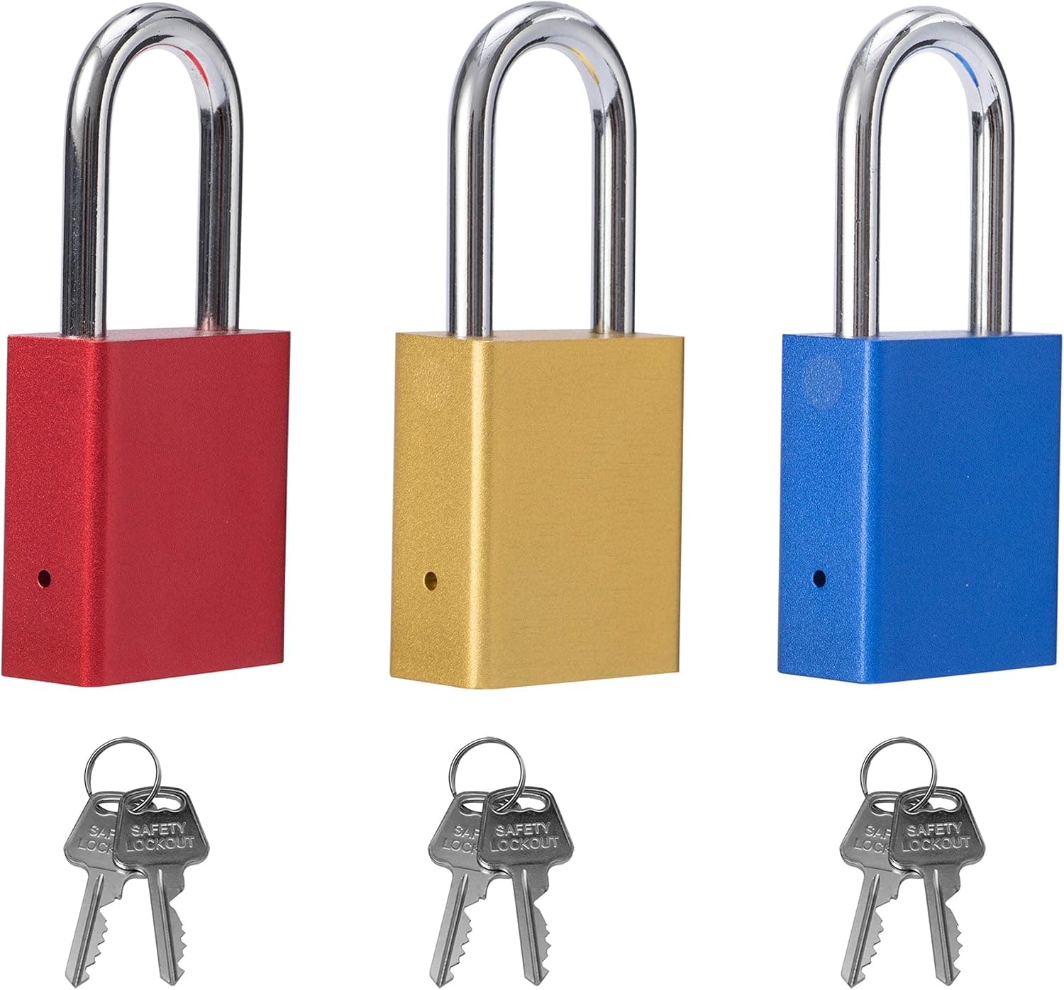Lockout Padlock, Keyed Alike Aluminum Padock 1-9/16-inch(40mm) with 2 Keys, Pin Tumbler Padlock Long Shackle(45mm) with 2Steel Keys 3packs