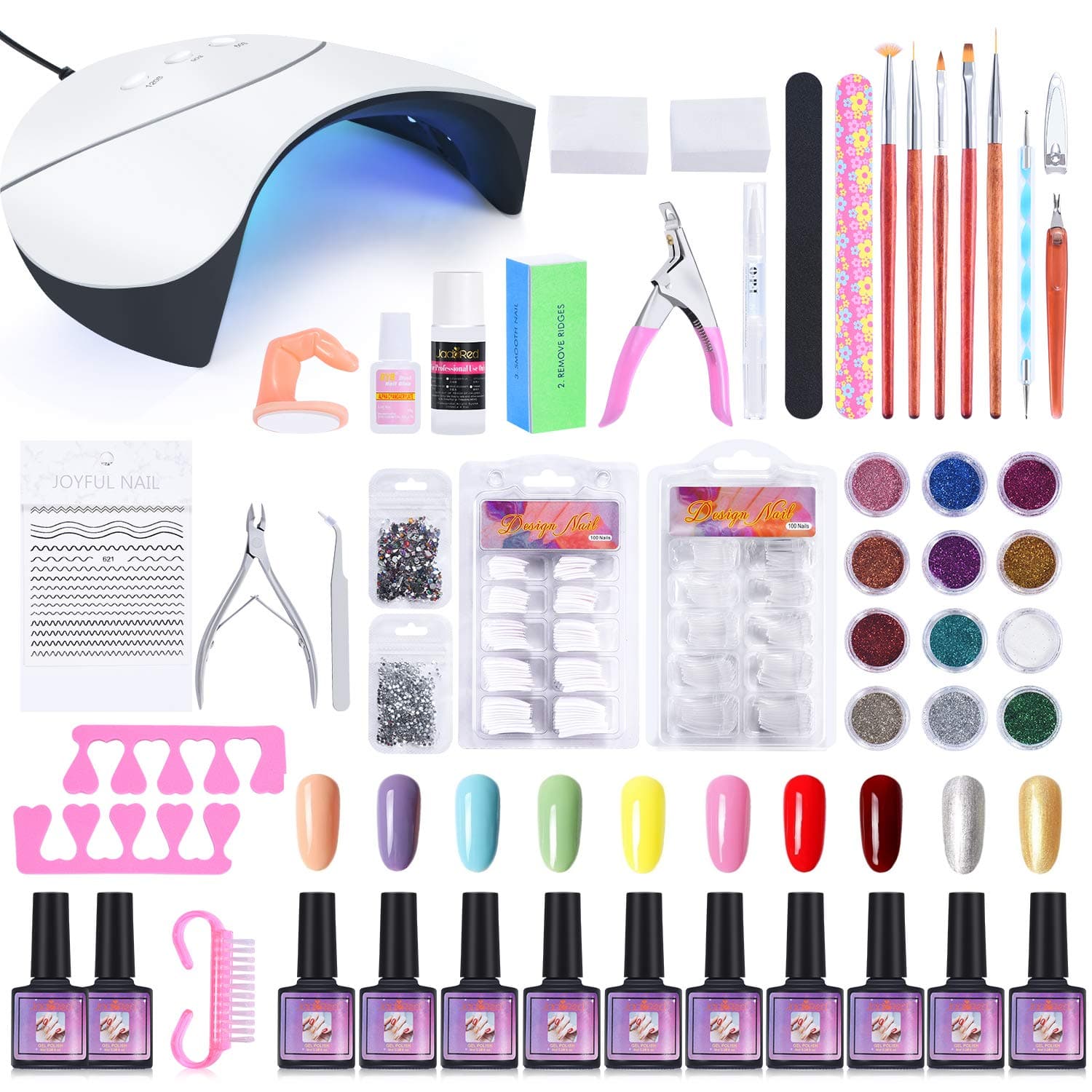 Acrylic Nail Kit Set with Everything,Gel Nail Polish Kit with UV Light, wiht 10 Colors Gel Nail and Nail Tool Kit, Gel Top Coat Base Coat, for Beginners and salon,Home Use.