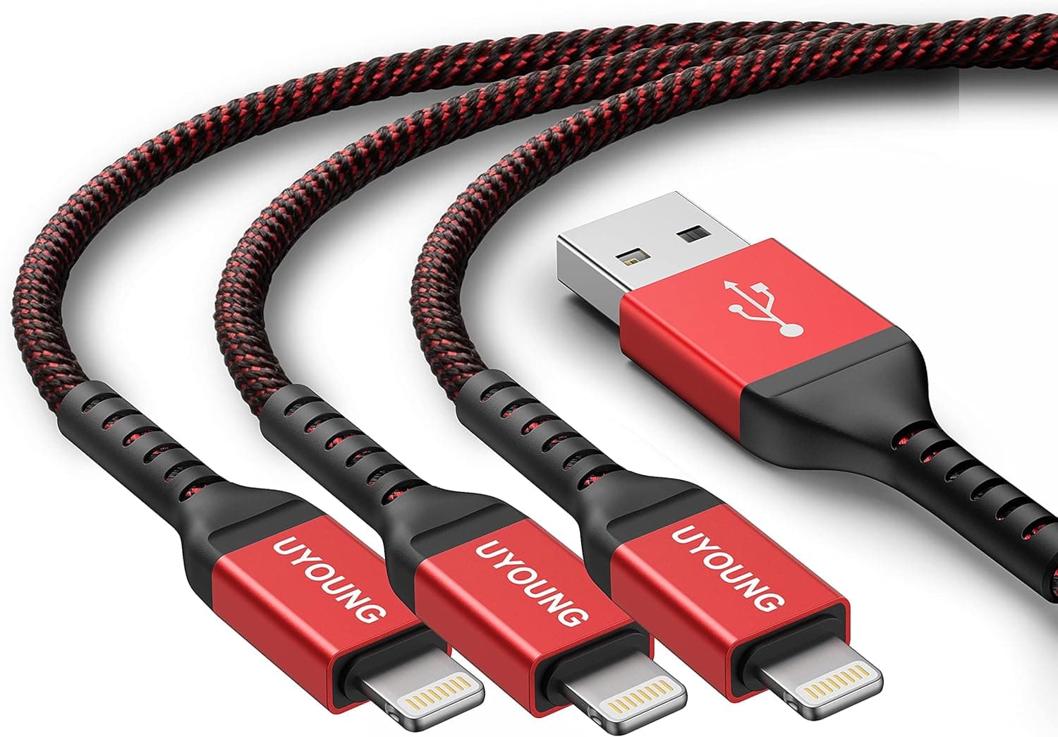 3Pack 6ft iPhone Charger Cable MFi Certified Lightning Cable 6 Foot Long Braided Heavy Duty Charging Cord Compatible with Apple iPhone 12,Pro/Max/Mini,11,XR,XS/Max,X,8,7,6,5,SE,iPad-Red
