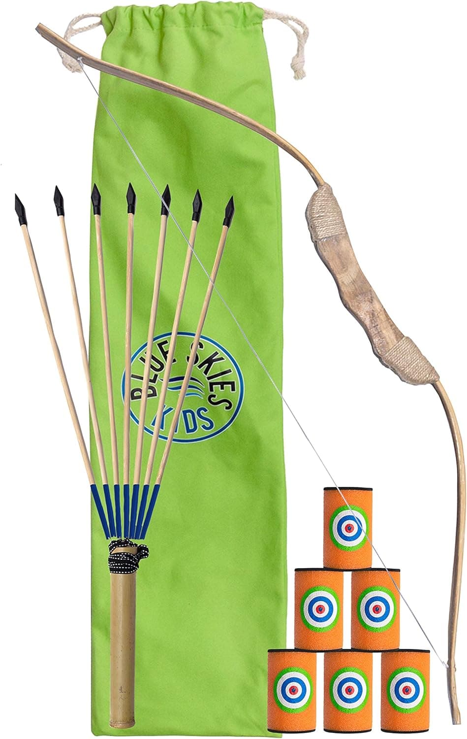 Blue Skies Goods Kids Archery Set - Bow, Arrows and Targets - Wooden Hunting Toys for Boys and Girls (Single)