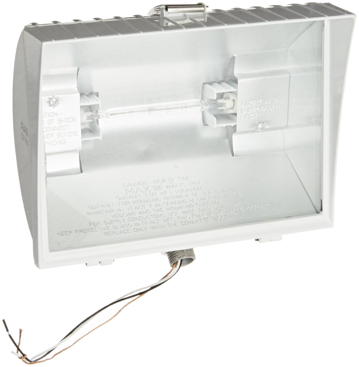 RAB Lighting QF500FW Quartz Curve Floodlight, Aluminum, 500W Power, 11000 Lumens, 120V, White