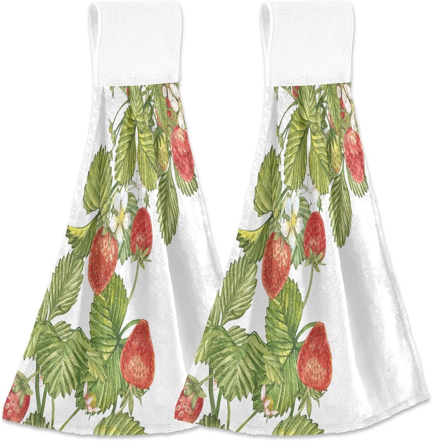 Berry Strawberry Flowers Kitchen Hanging Towel 12 x 17 Inch Floral Leaves Hand Bath Towels Tie Dry Towels Set 2 Pcs Tea Bar Dish Cloths Towel Soft Absorbent Durable for Bathroom Laundry Room Decor